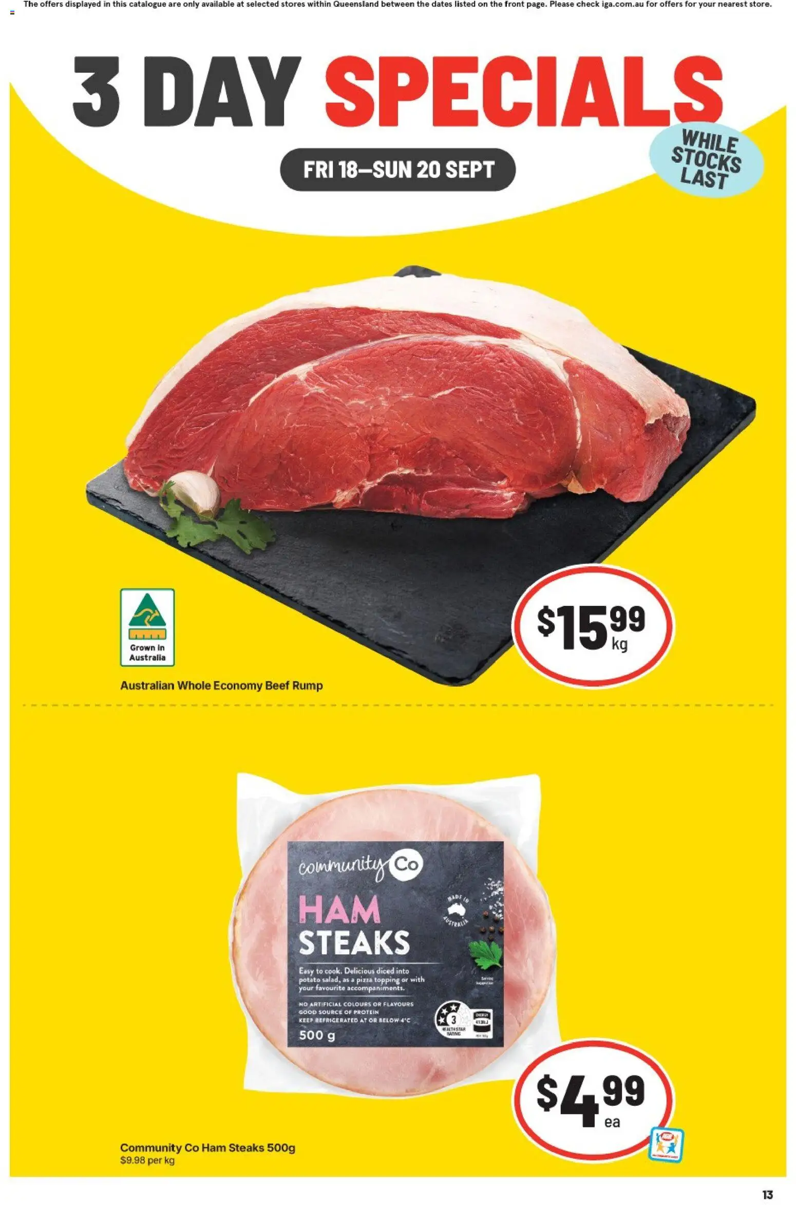Preview of catalogue IGA catalogue East Brisbane from shop IGA valid 18/09/2026 - Protein, Ham, Pizza, Beef