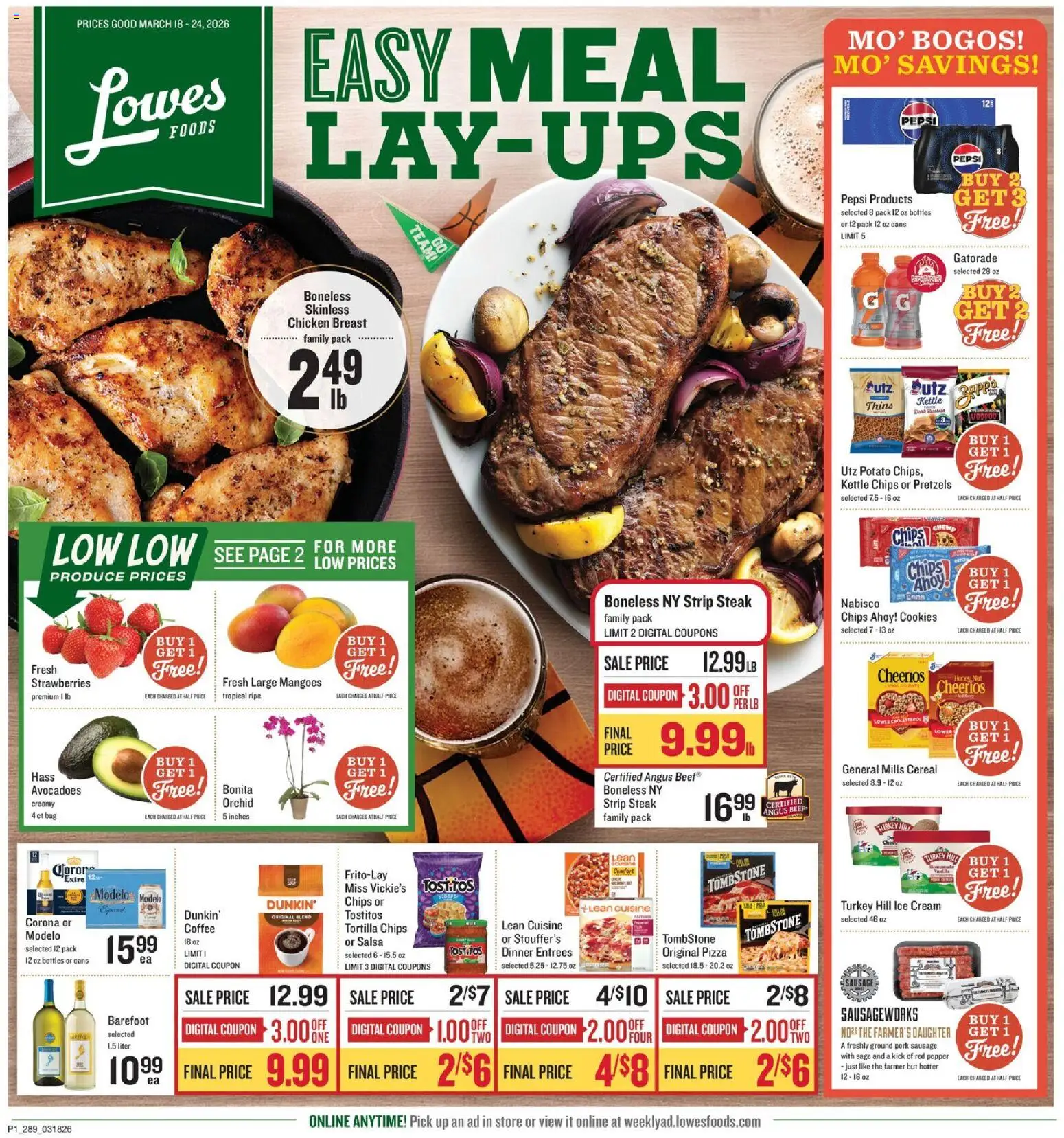 Ad Preview of Lowes Foods Lowes Foods Weekly Ad - GA from 03/18/2026 - Turkey, Chips, Strawberries, Orchid, Bag, Cream, Kettle, Chicken
