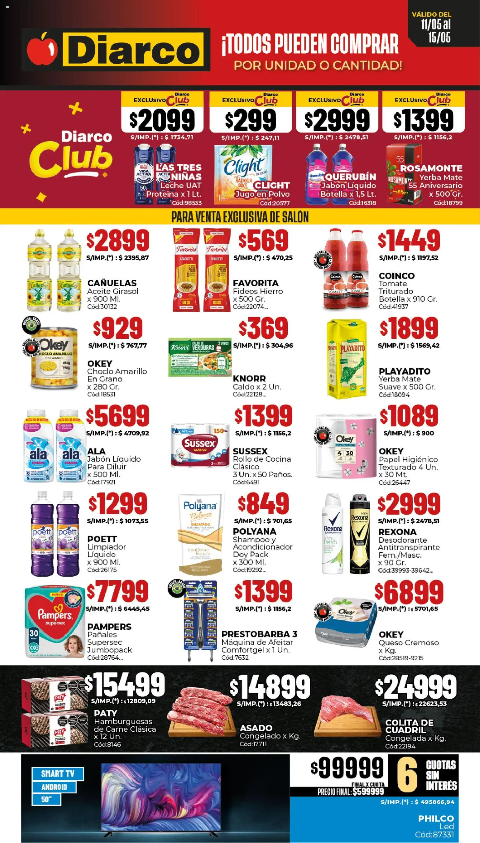 Vista previa del folleto de la tienda Diarco válido desde el 11/05/2026 - Cocina, Carne, Tomate, Pañales, Papel higiénico, Desodorante, Botella, Limpiador