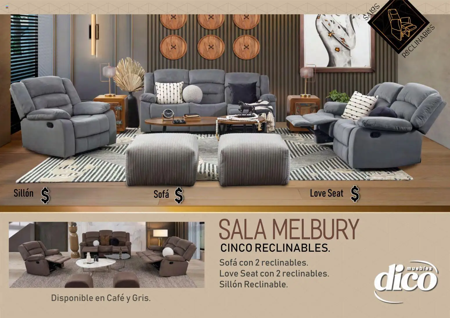 Vista previa las ofertas de la tienda Muebles Dico - Muebles Dico catálogo Salas reclinables desde el 27/03/2026 - Café, Sillón, Sala, Sofá