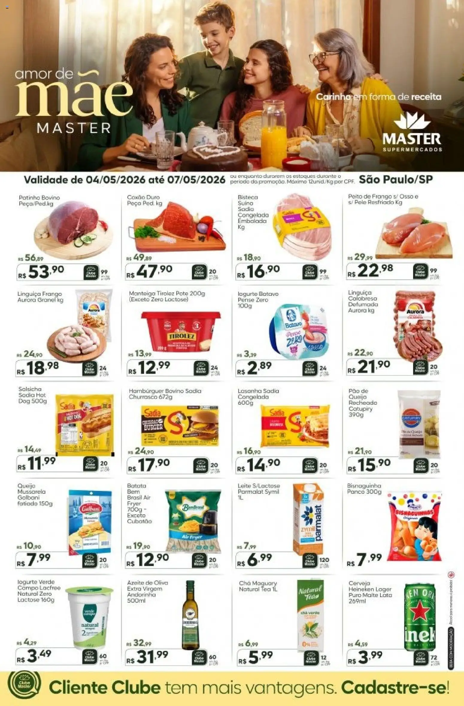 Pré-Visualização do folheto "Master - Ofertas da semana" da loja Master válido a partir de 04/05/2026 - Hambúrguer, Pão, Queijo, Catupiry, Batata, Manteiga, Chá, Peito de frango