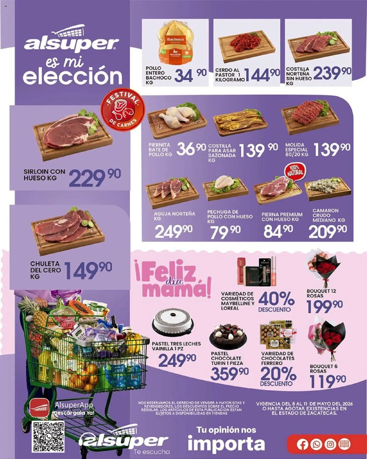 Vista previa las ofertas de la tienda Alsuper - Alsuper folleto Calera desde el 08/05/2026 - Chocolate, Pollo, Té, Pastel, Vainilla, Sobre, Chuleta, Steak