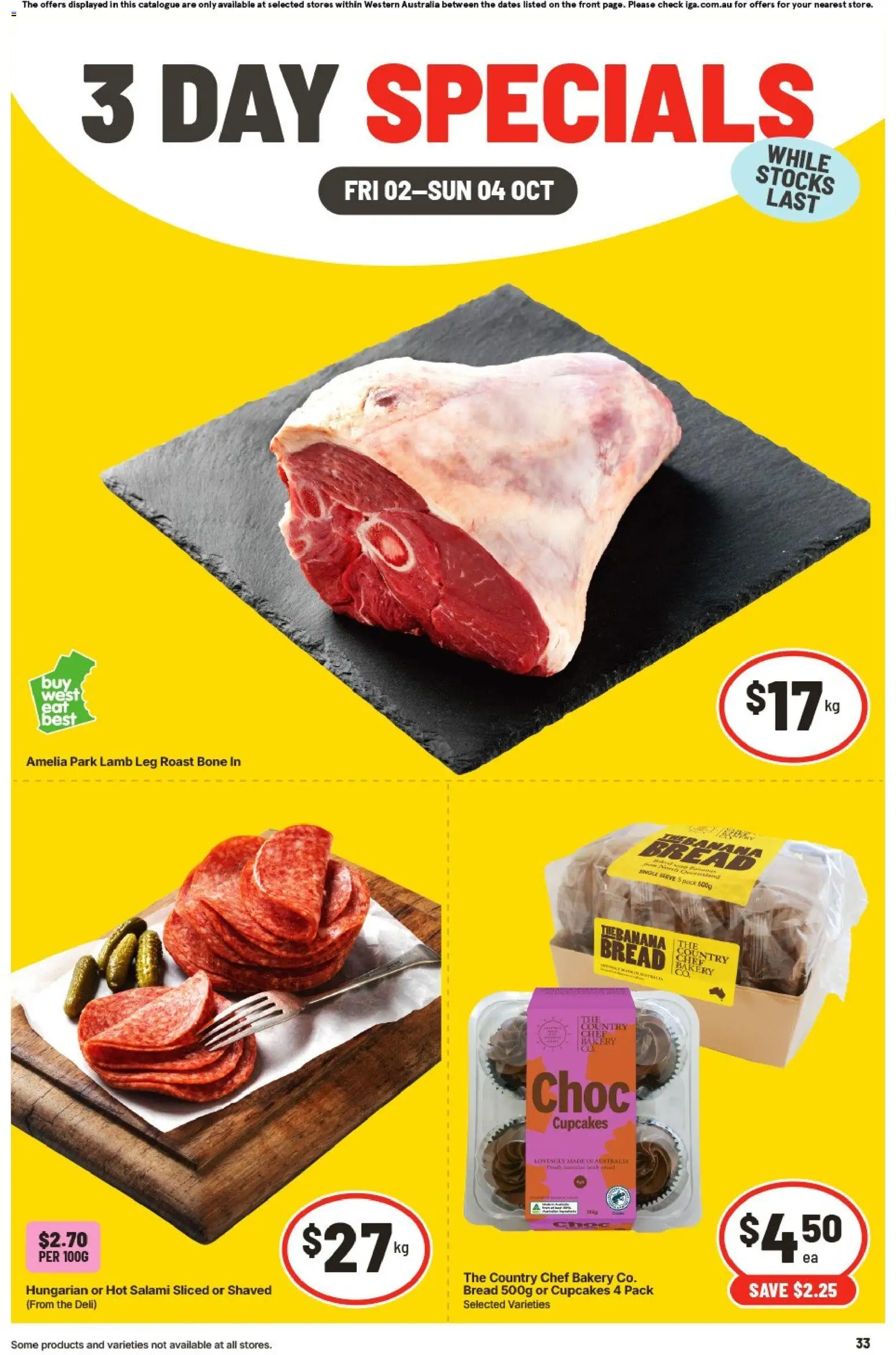 Preview of catalogue IGA catalogue 3 Day Specials Northbridge from shop IGA valid 02/10/2026 - Bread, Salami, Lamb, Roast, Bakery