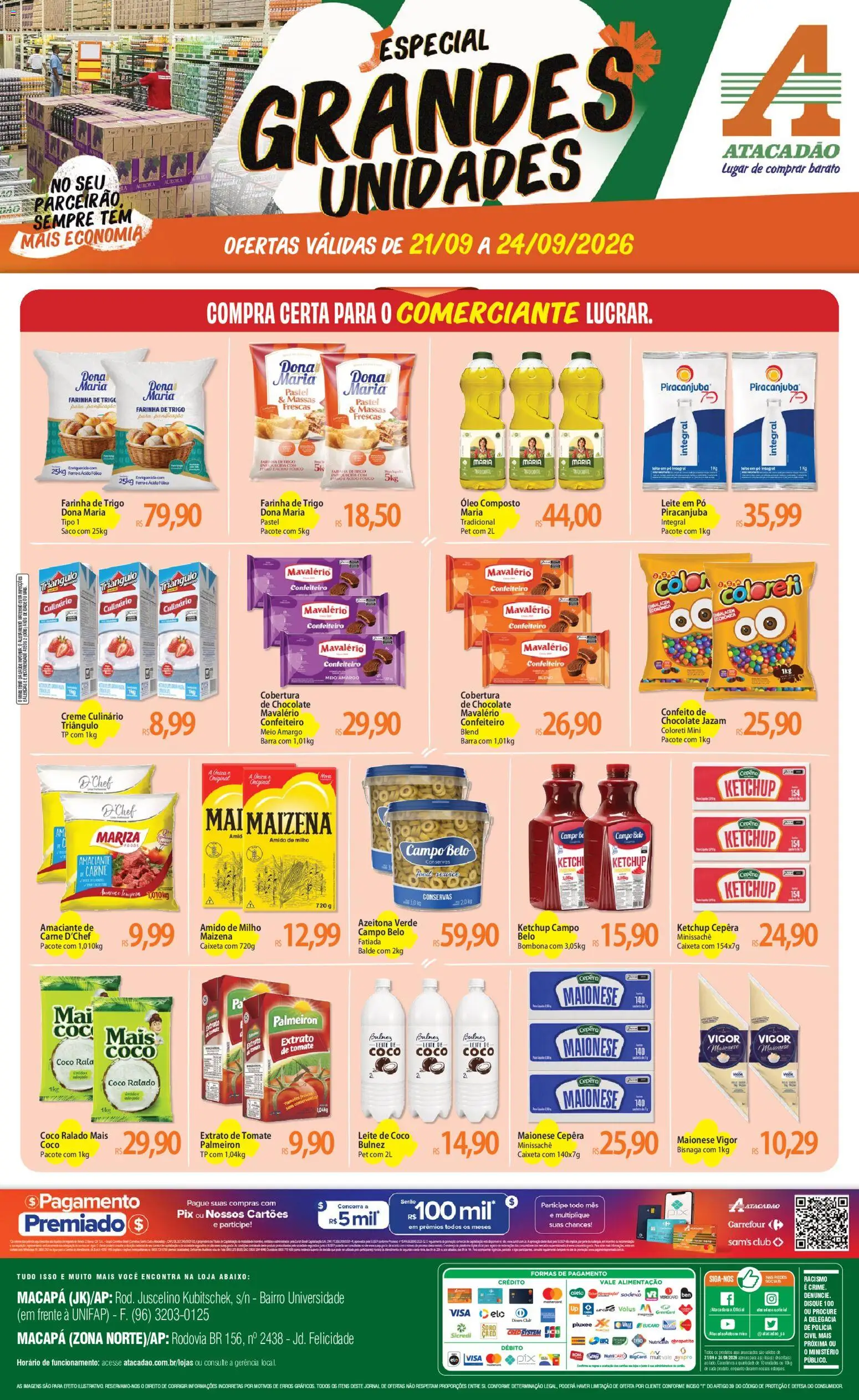 Pré-Visualização do folheto "Atacadão ofertas - AP" da loja Atacadão válido a partir de 21/09/2026 - Chocolate, Leite, Carne, Creme, Amaciante, Leite de coco, Conservas, Maionese vigor
