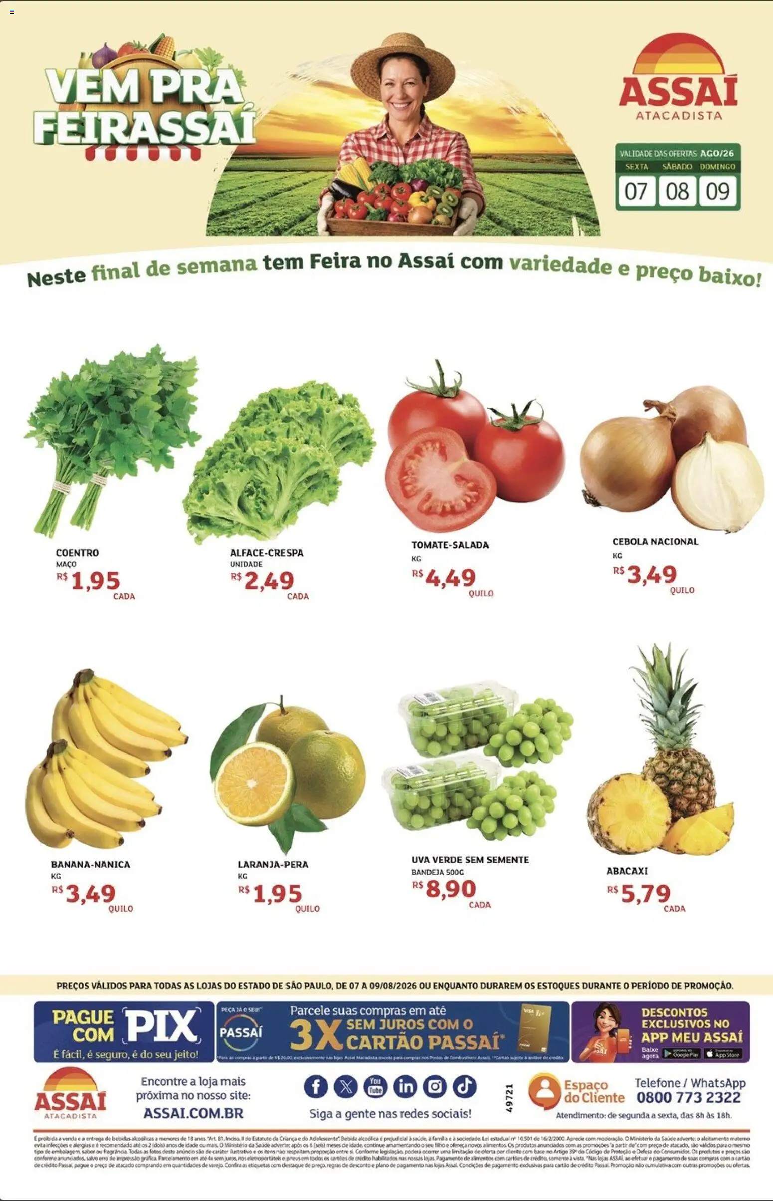 Pré-Visualização do folheto "Assaí Atacadista ofertas - SP" da loja Assaí Atacadista válido a partir de 07/08/2026 - Uva, Bebidas, Pneus, Base, Abacaxi, Alimentos, Cebola, Bandeja