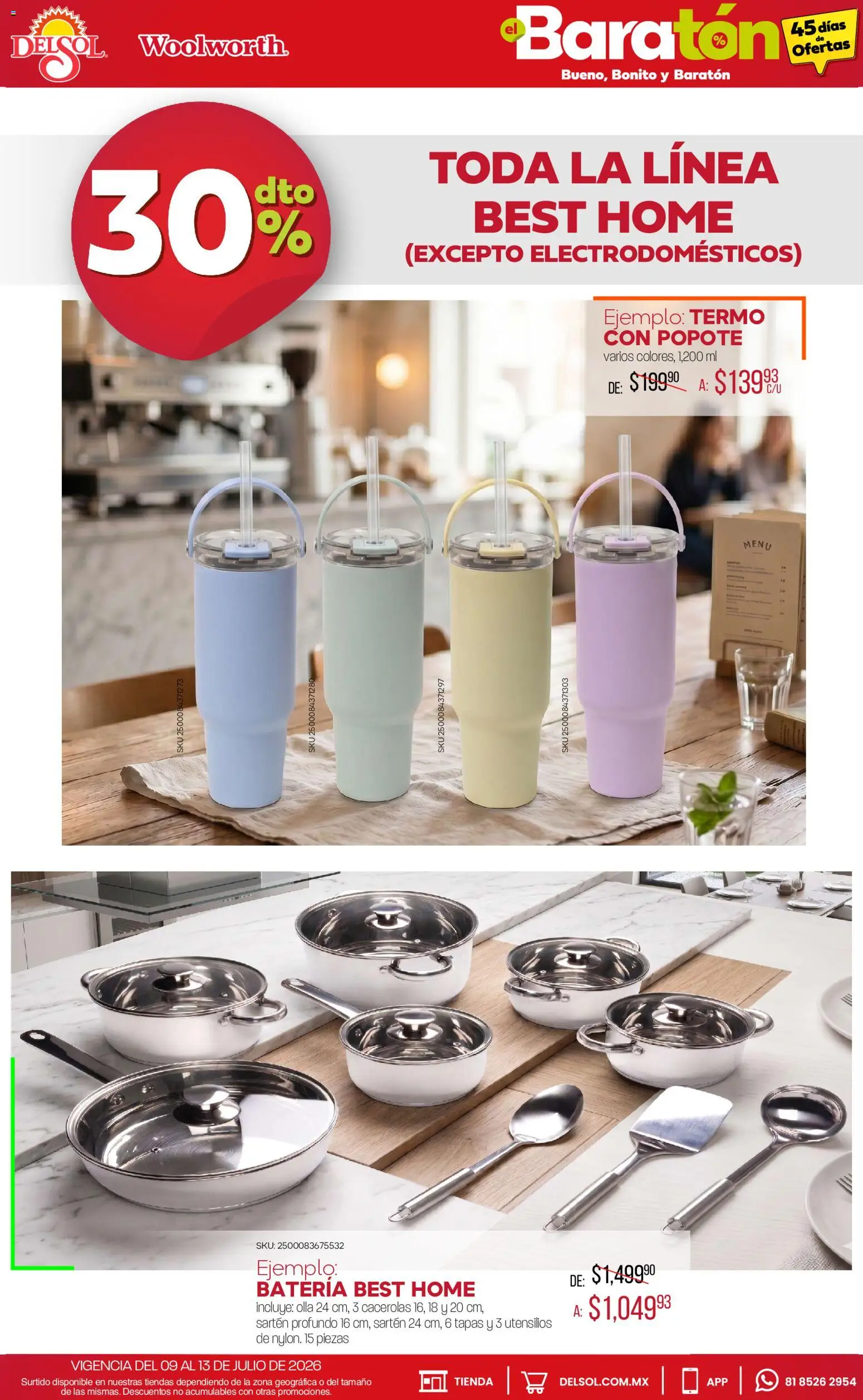 Vista previa las ofertas de la tienda Del Sol y Woolworth - Del Sol y Woolworth catálogo Bueno, Bonito y Baratón desde el 09/07/2026 - Batería, Termo, Olla, Sartén