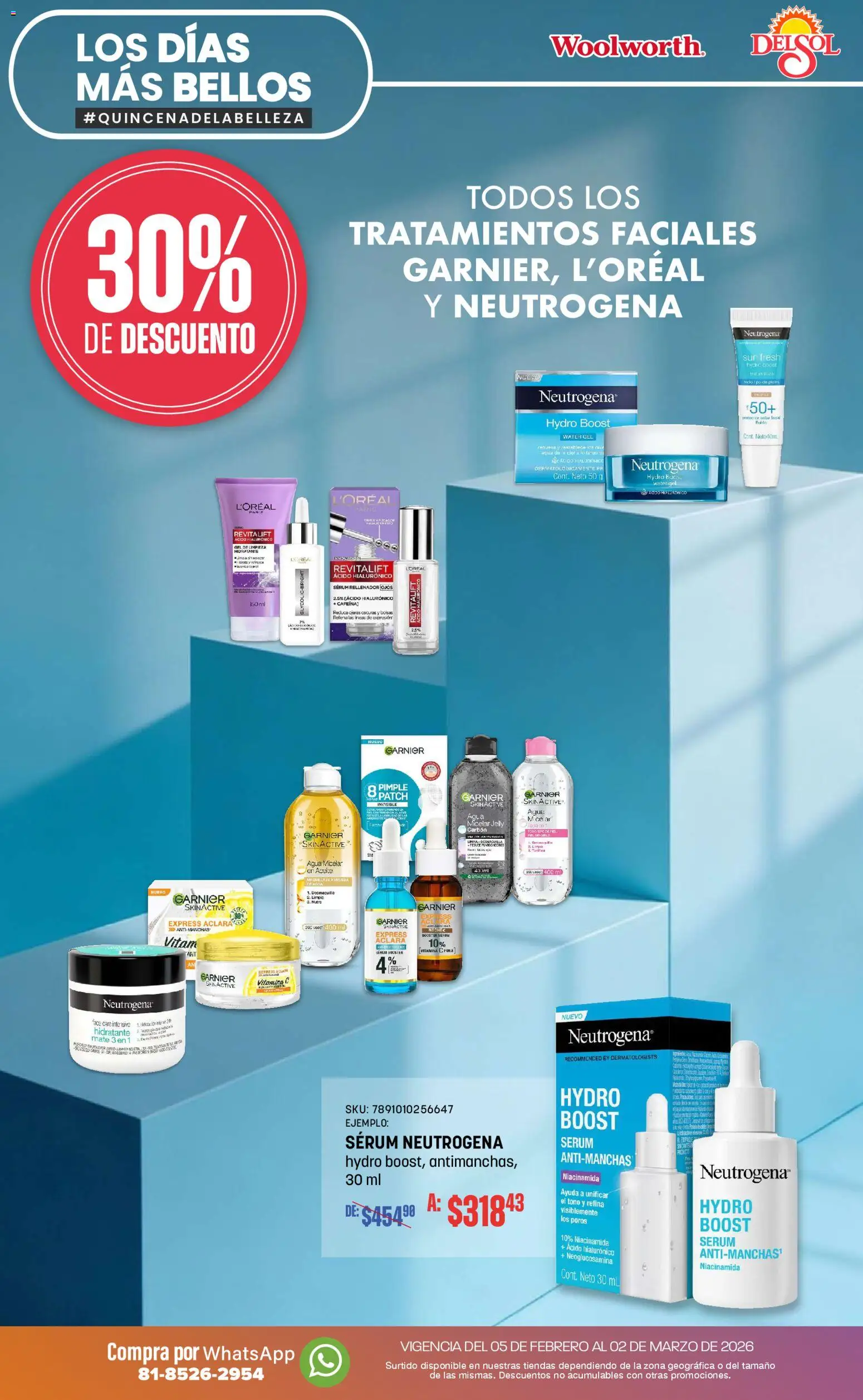 Vista previa las ofertas de la tienda Del Sol y Woolworth - Catálogo desde el 05/02/2026 - Agua, Aceite, Mate, Agua micelar, Serum