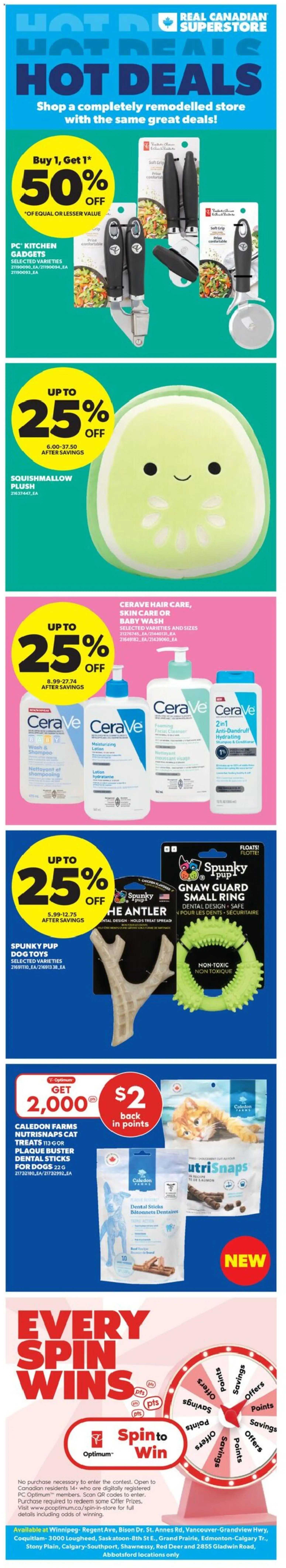 Preview of leaflet Real Canadian Superstore weekly flyer - AB from shop Real Canadian Superstore is valid from Apr 16, 2026 - PC, Hat, Shampoo, Spread
