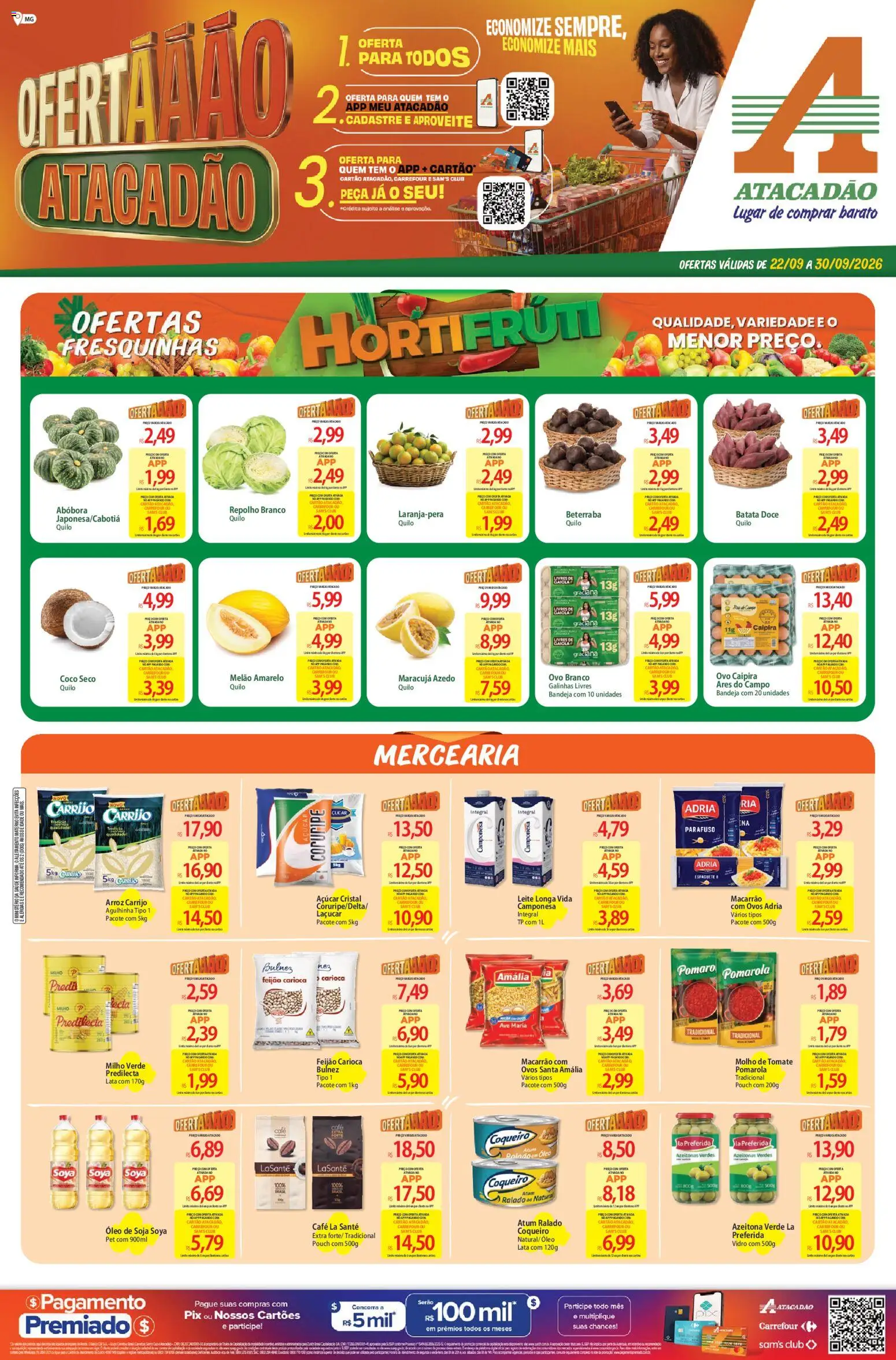 Pré-Visualização do folheto "Atacadão ofertas - MG" da loja Atacadão válido a partir de 22/09/2026 - Óleo, Soja, Milho, Molho de tomate, Repolho, Azeitonas, Espaguete, Gaiola