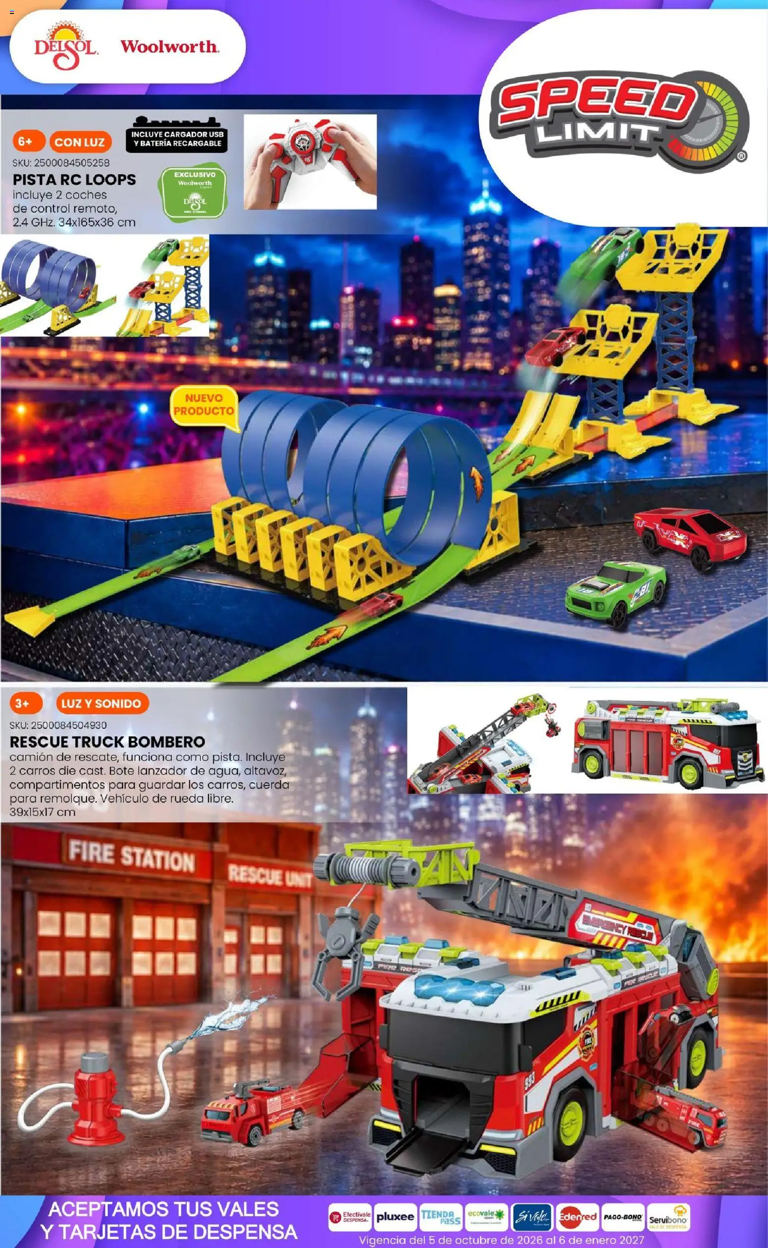 Vista previa las ofertas de la tienda Del Sol y Woolworth - Del Sol y Woolworth catálogo El Castillo del Juguete desde el 01/10/2026 - Batería, Usb, Cuerda, Despensa, Cargador
