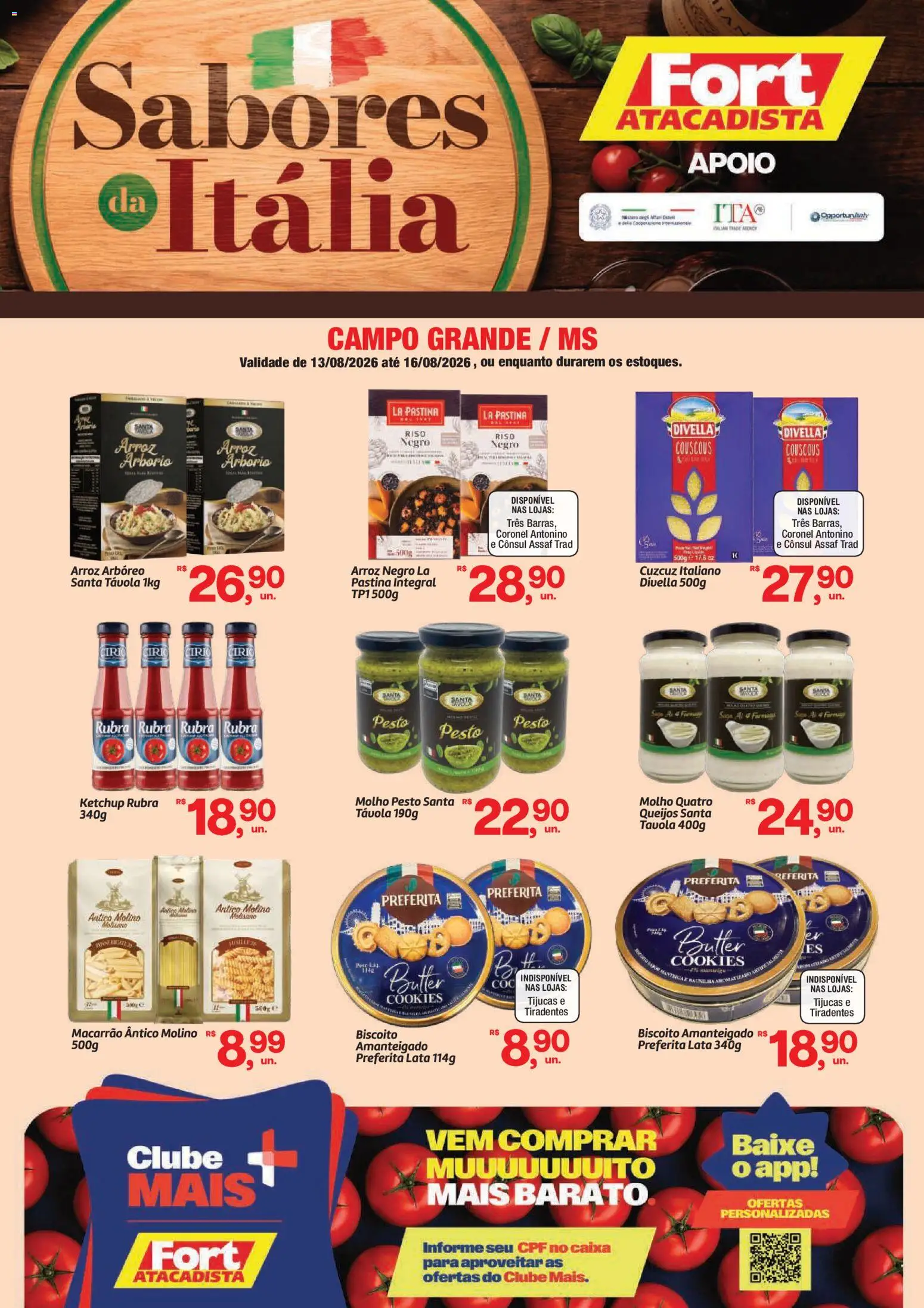 Pré-Visualização do folheto "Fort Atacadista ofertas Sabores da Itália" da loja Fort Atacadista válido a partir de 13/08/2026 - Caixa, Cookies, Macarrão, Arroz, Biscoito, Ketchup, Pesto