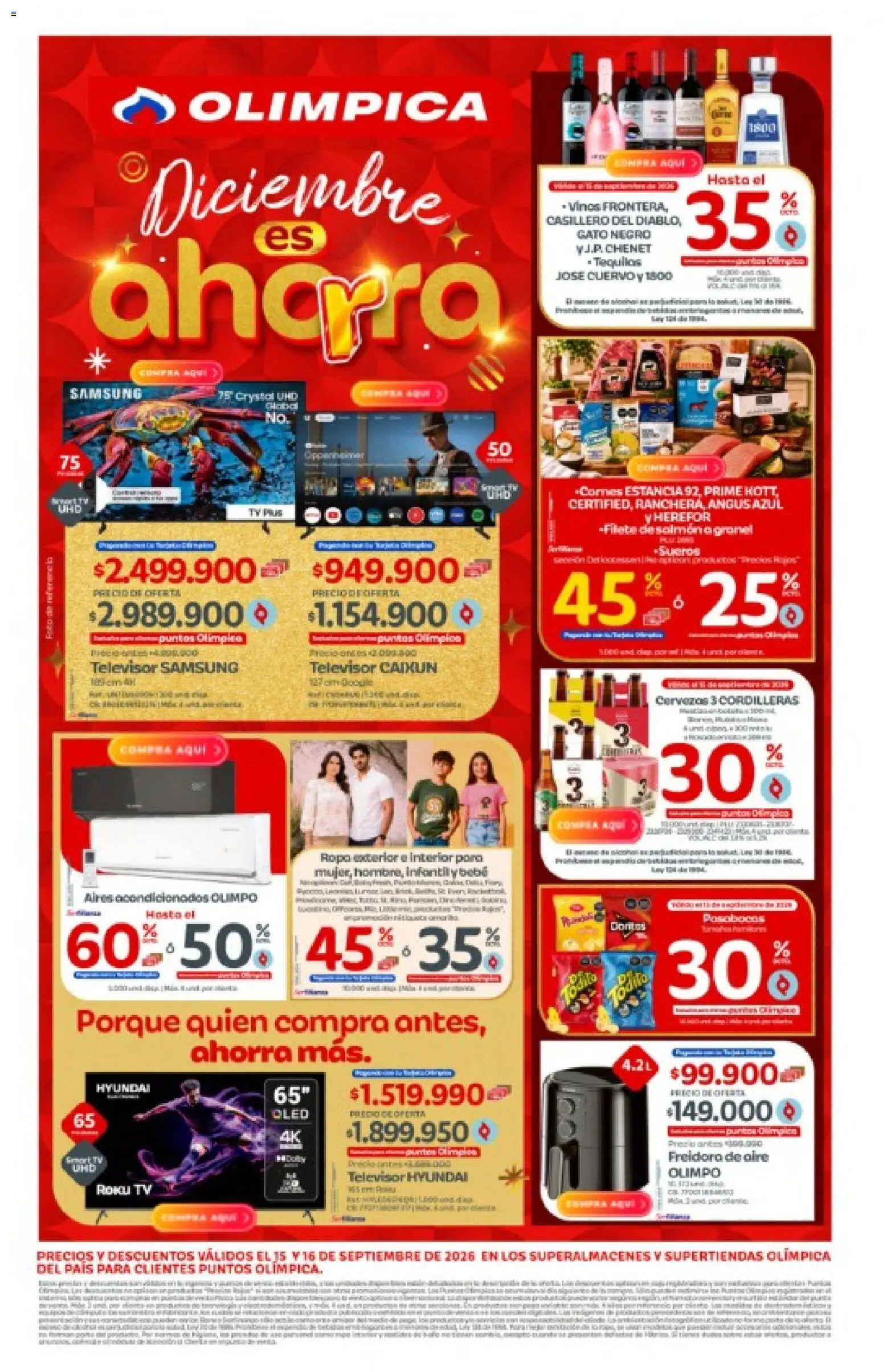  Vista previa del prospecto Olímpica catálogo diciembre es ahorra del almacen Olímpica válida del 15/09/2026 al 16/09/2026 - Televisor, Freidora de aire, Ropa, Freidora, Salmón, Filete, Filete de salmón