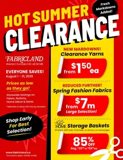 Preview of leaflet Weekly flyer - Hot Summer Clearance from shop Fabricland is valid from Aug 01, 2026