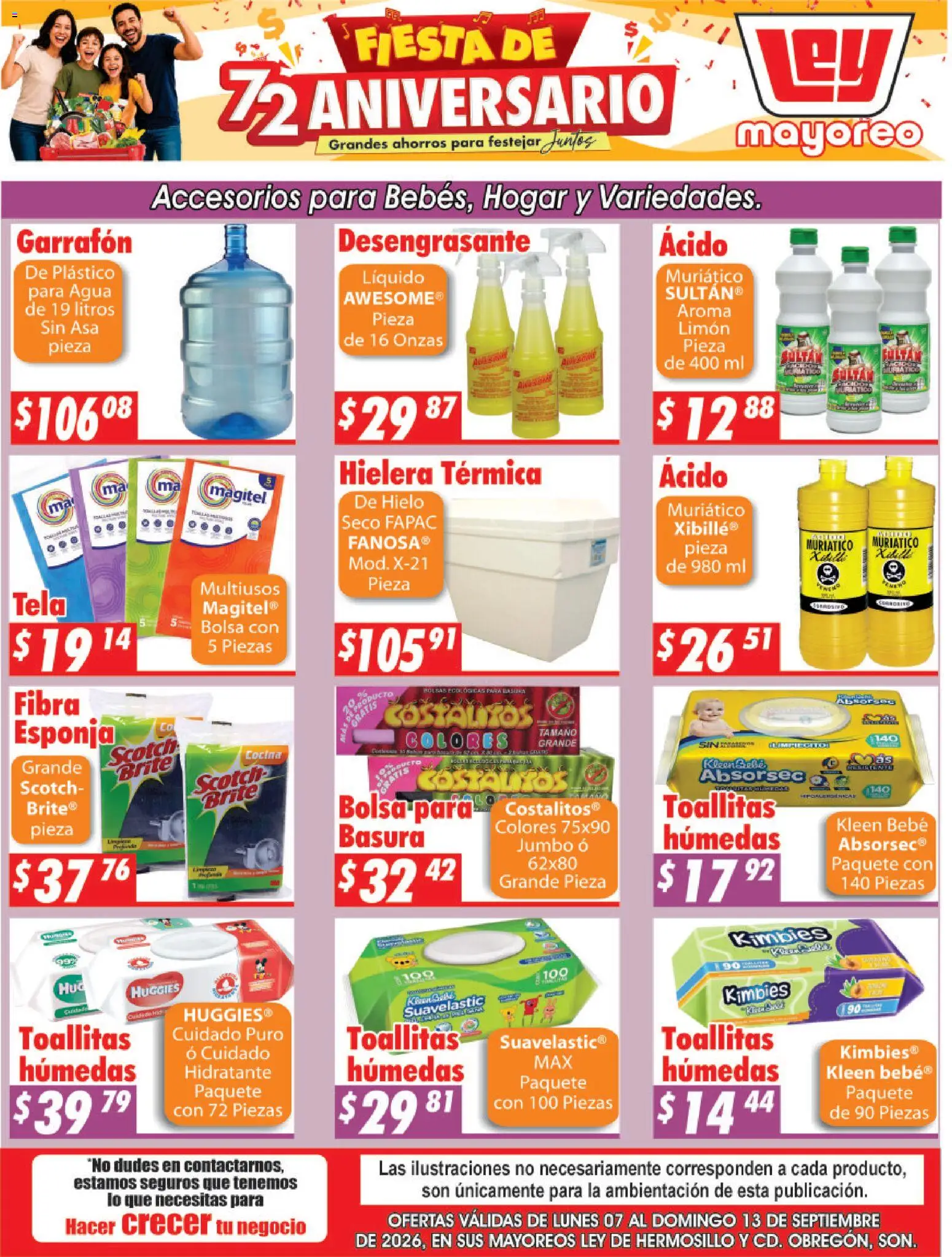 Vista previa las ofertas de la tienda Casa Ley - Casa Ley folleto Hermosillo desde el 07/09/2026 - Agua, Cocina, Bolsa, Limón, Hielera, Toallitas húmedas, Hielo, Desengrasante