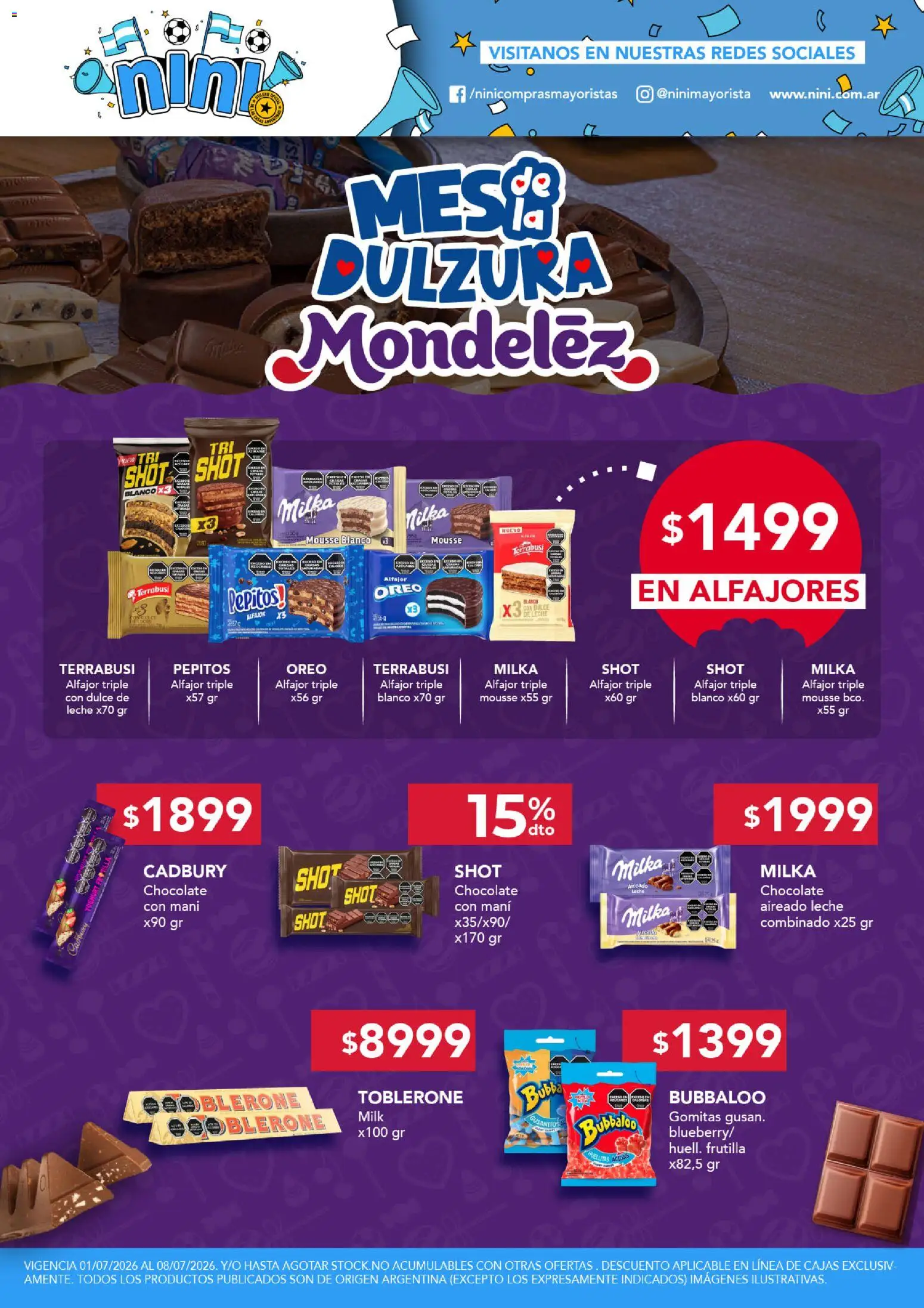Vista previa del folleto de la tienda NINI Mayorista válido desde el 01/07/2026 - Alfajor, Dulce de leche, Frutilla, Oreo, Gomitas, Leche, Dulce, Mousse