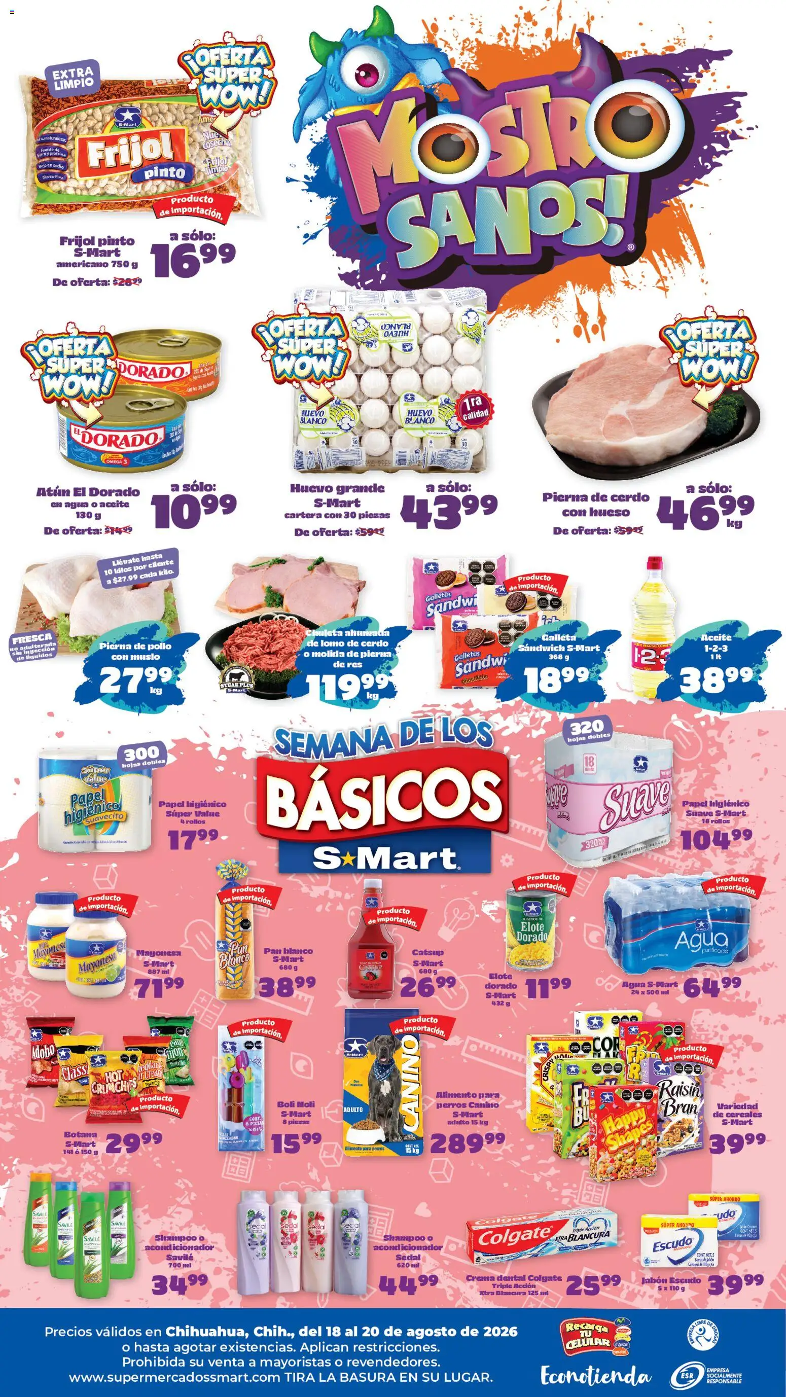Vista previa las ofertas de la tienda S-Mart - S-Mart folleto desde el 18/08/2026 - Agua, Pollo, Pan, Crema, Jabón, Mayonesa, Lomo de cerdo, Res