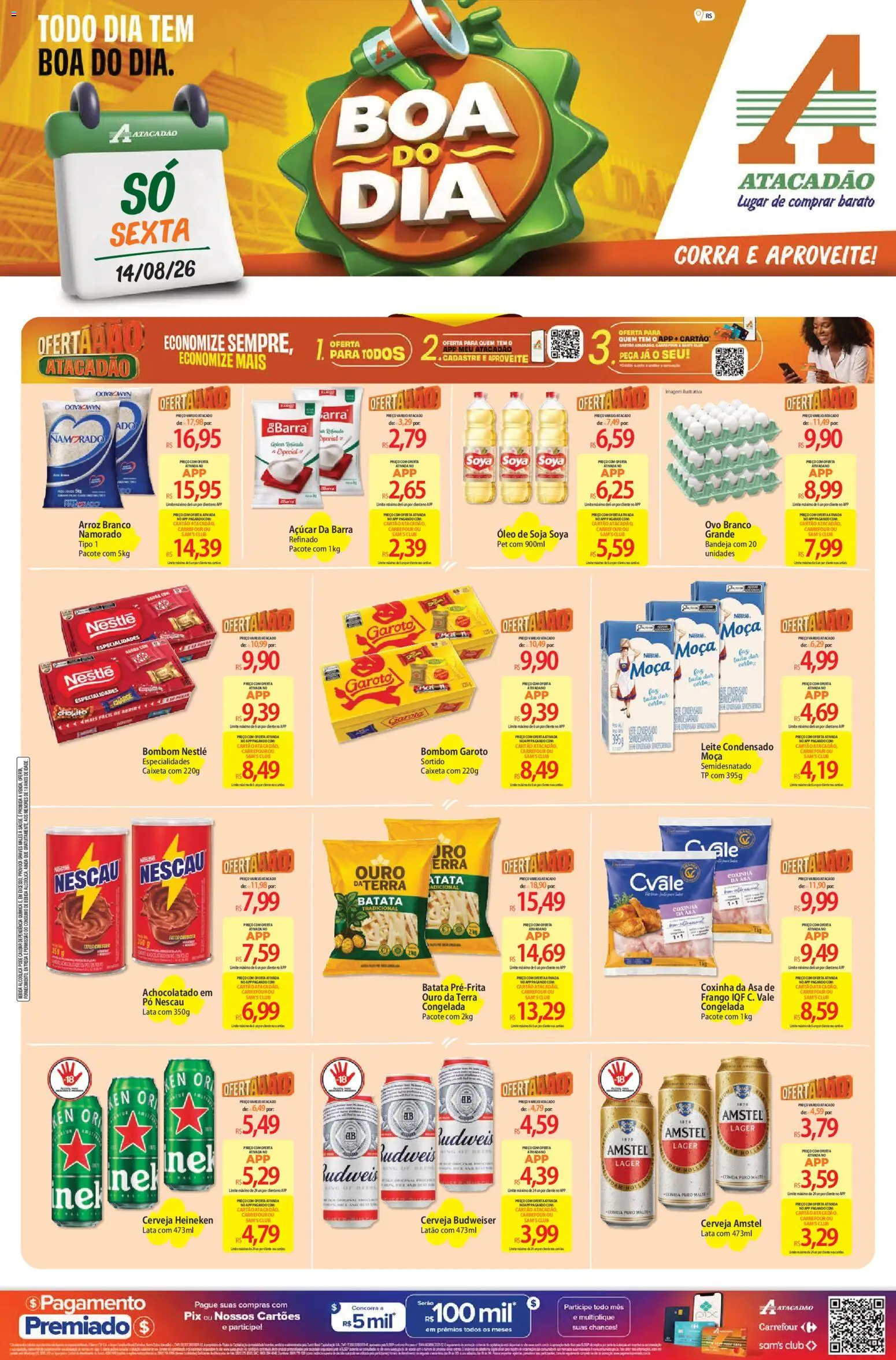 Pré-Visualização do folheto "Atacadão ofertas - RS" da loja Atacadão válido a partir de 14/08/2026 - Leite condensado, Bebida, Batata, Açúcar, Bombom, Pó, Bandeja, Especialidades