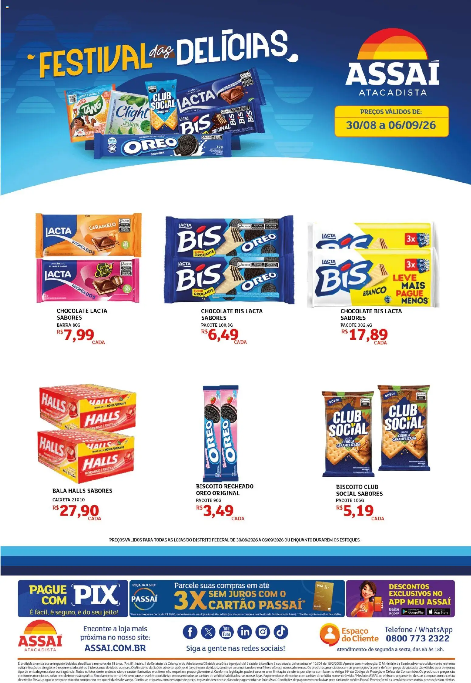 Pré-Visualização do folheto "Assaí Atacadista ofertas - DF" da loja Assaí Atacadista válido a partir de 30/08/2026 - Telefone, Pneus, Açúcar, Alimentos, Bala, Cebola, Salsa, Biscoito recheado