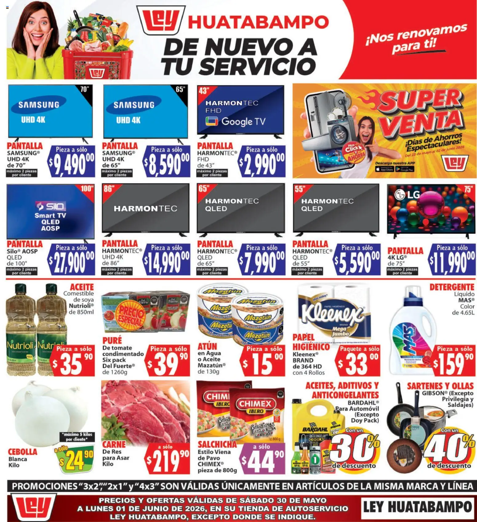 Vista previa las ofertas de la tienda Casa Ley - Casa Ley folleto Huatabampo desde el 30/05/2026 - Tomate, Carne, Pavo, Cebolla, Atún, Salchichas, Ollas, Puré