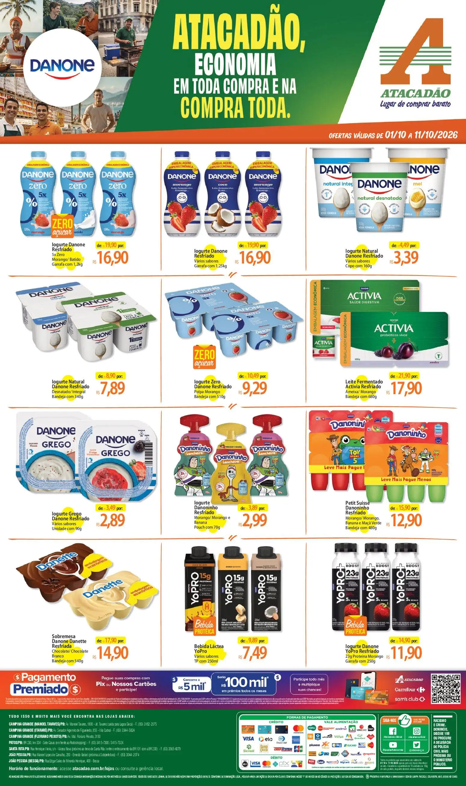Pré-Visualização do folheto "Atacadão ofertas - PB" da loja Atacadão válido a partir de 01/10/2026 - Chocolate, Probióticos, Sobremesa, Leite, Ameixa, Proteína, Cola, Flocos