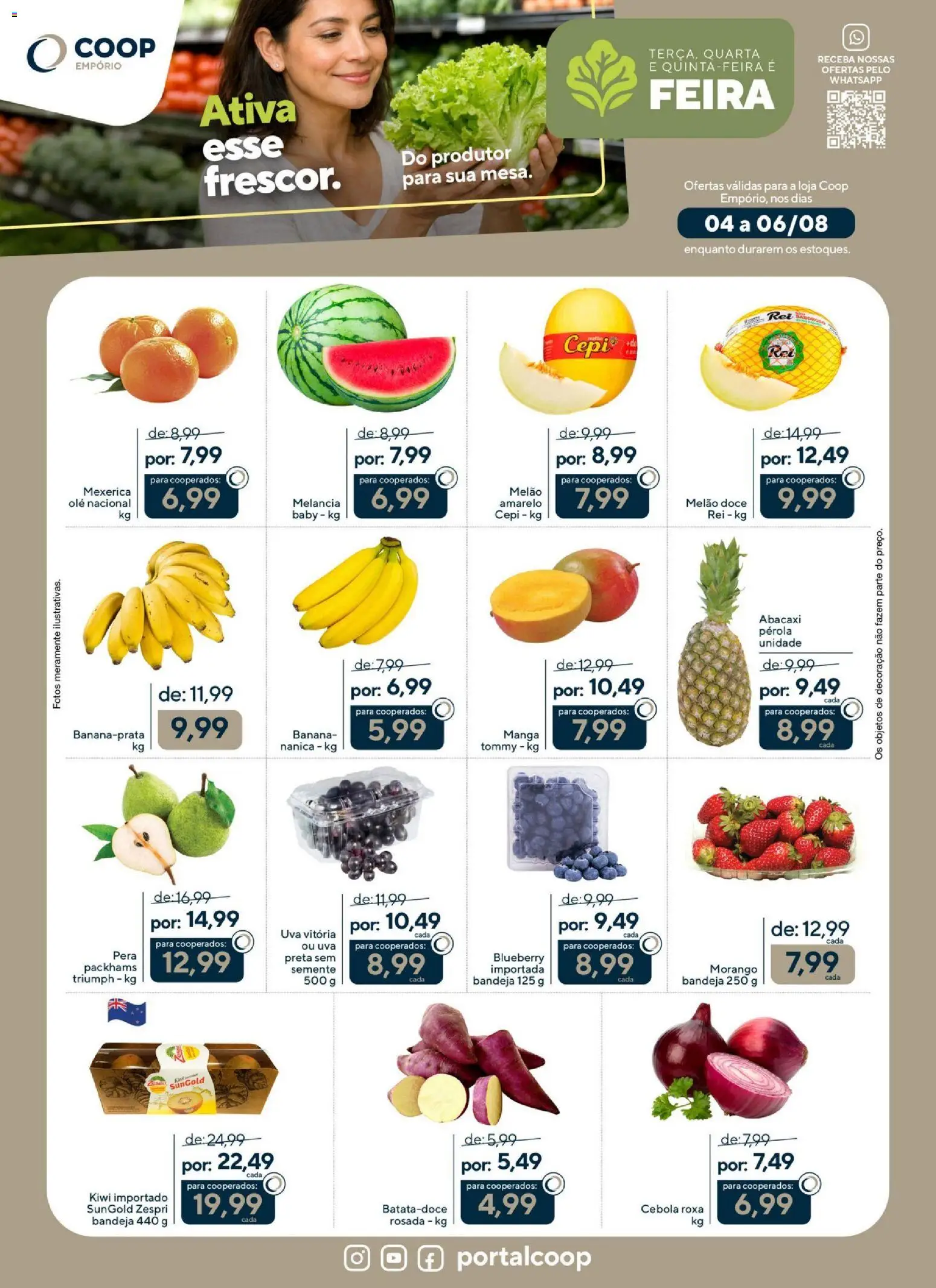 Pré-Visualização do folheto "Coop ofertas Empório" da loja Coop válido a partir de 04/08/2026 - Manga, Melancia, Decoração, Doce, Pera, Cebola, Bandeja, Melão