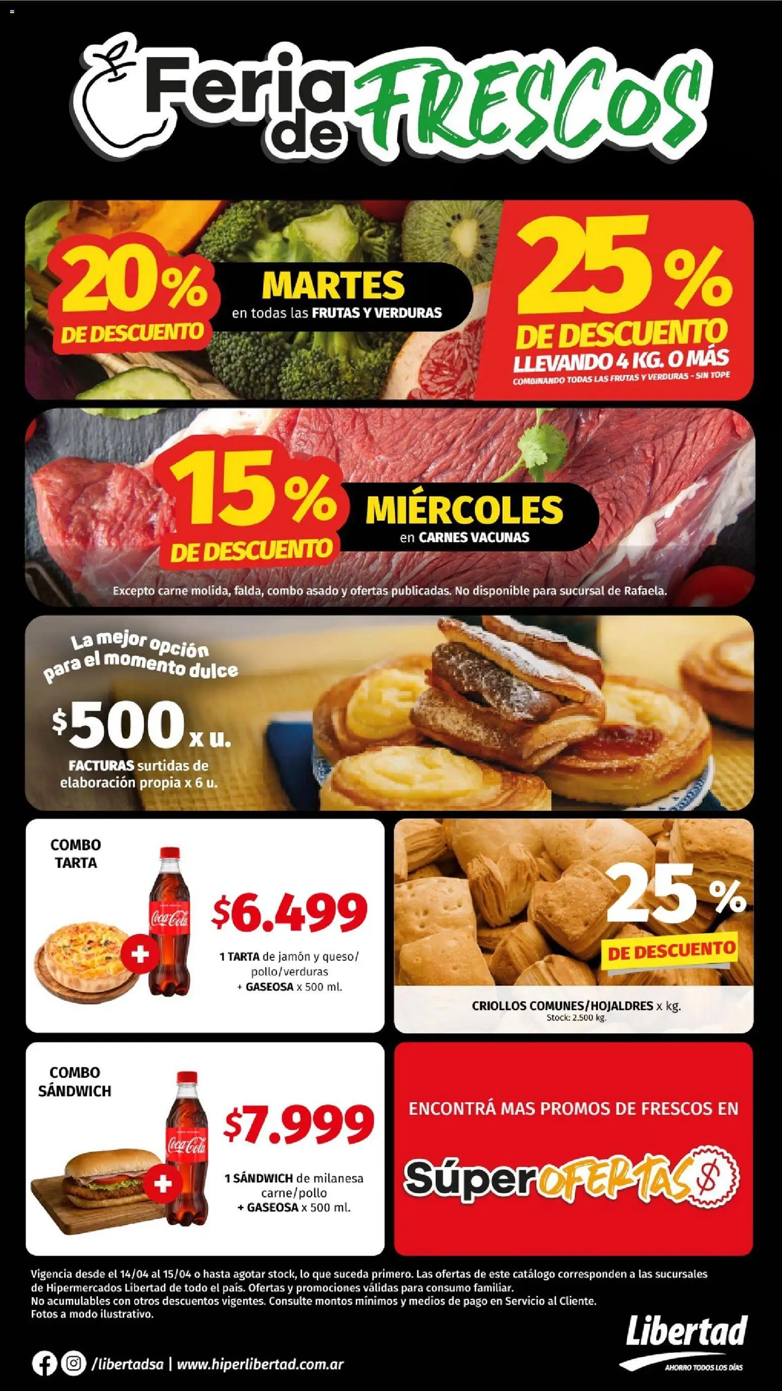 Vista previa del folleto de la tienda Hipermercado Libertad válido desde el 14/04/2026 - Milanesa, Carne, Verduras, Gaseosa, Jamón, Dulce