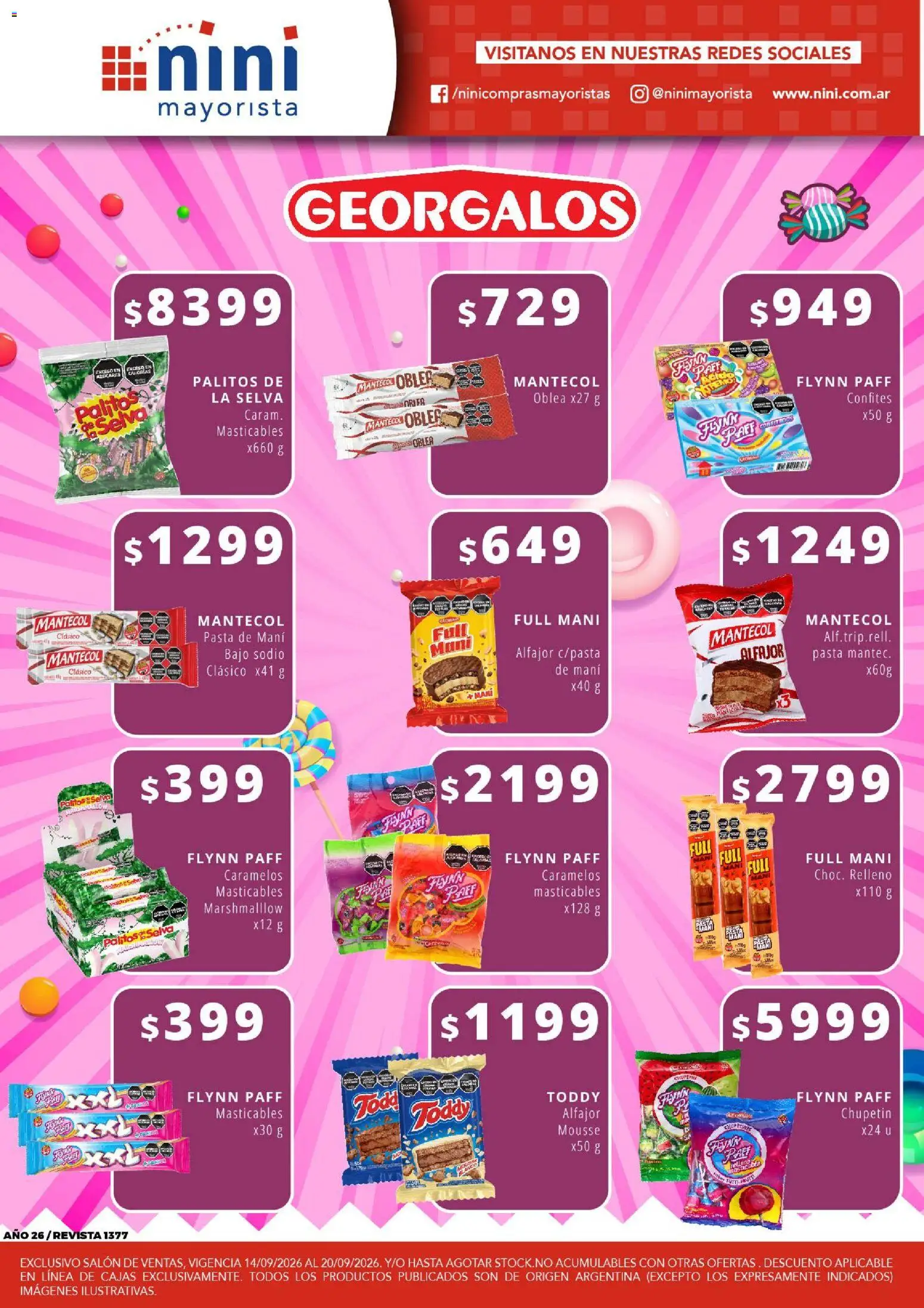 Vista previa del folleto de la tienda NINI Mayorista válido desde el 14/09/2026 - Pasta, Alfajor, Revista, Mani, Mousse