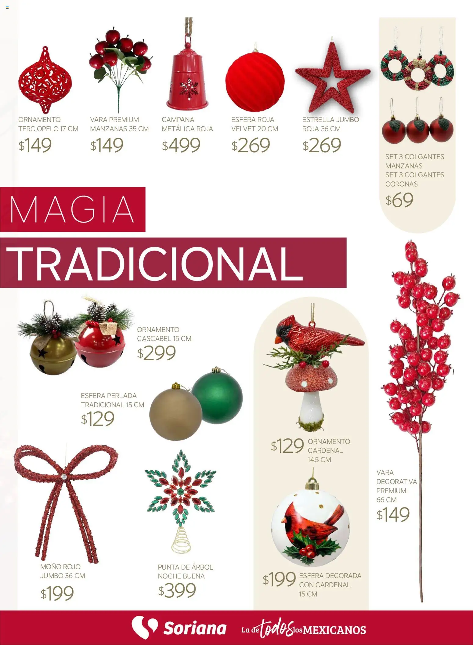 Vista previa las ofertas de la tienda Soriana - Soriana Híper - Decoracion Navideña desde el 30/09/2026 - Manzanas, Moño, Campana