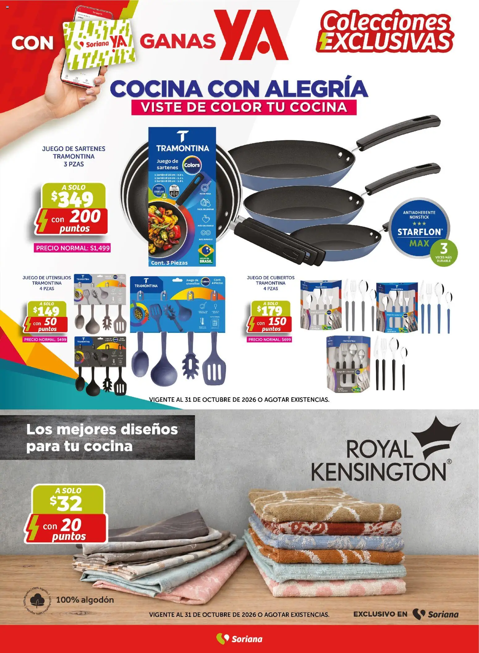 Vista previa las ofertas de la tienda Soriana - Soriana Mercado - Gratis con puntos Soriana YA desde el 11/09/2026 - Juego, Cocina, Sartén, Algodón