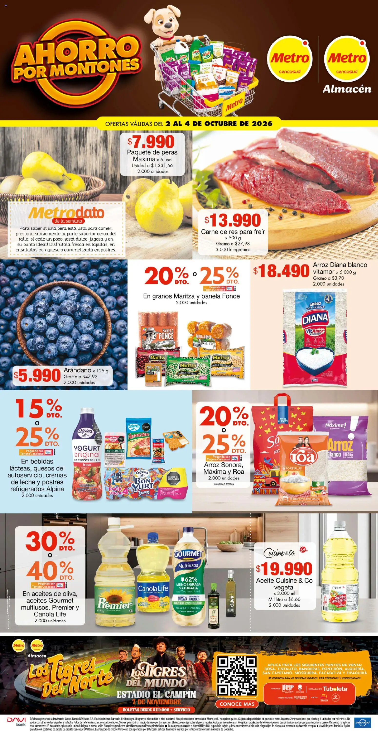  Vista previa del prospecto Metro catálogo Ahorro por montones del almacen Metro válida del 02/10/2026 al 04/10/2026 - Postres, Fresa, Leche, Queso, Panela, Bebidas, Carne de res, Montones