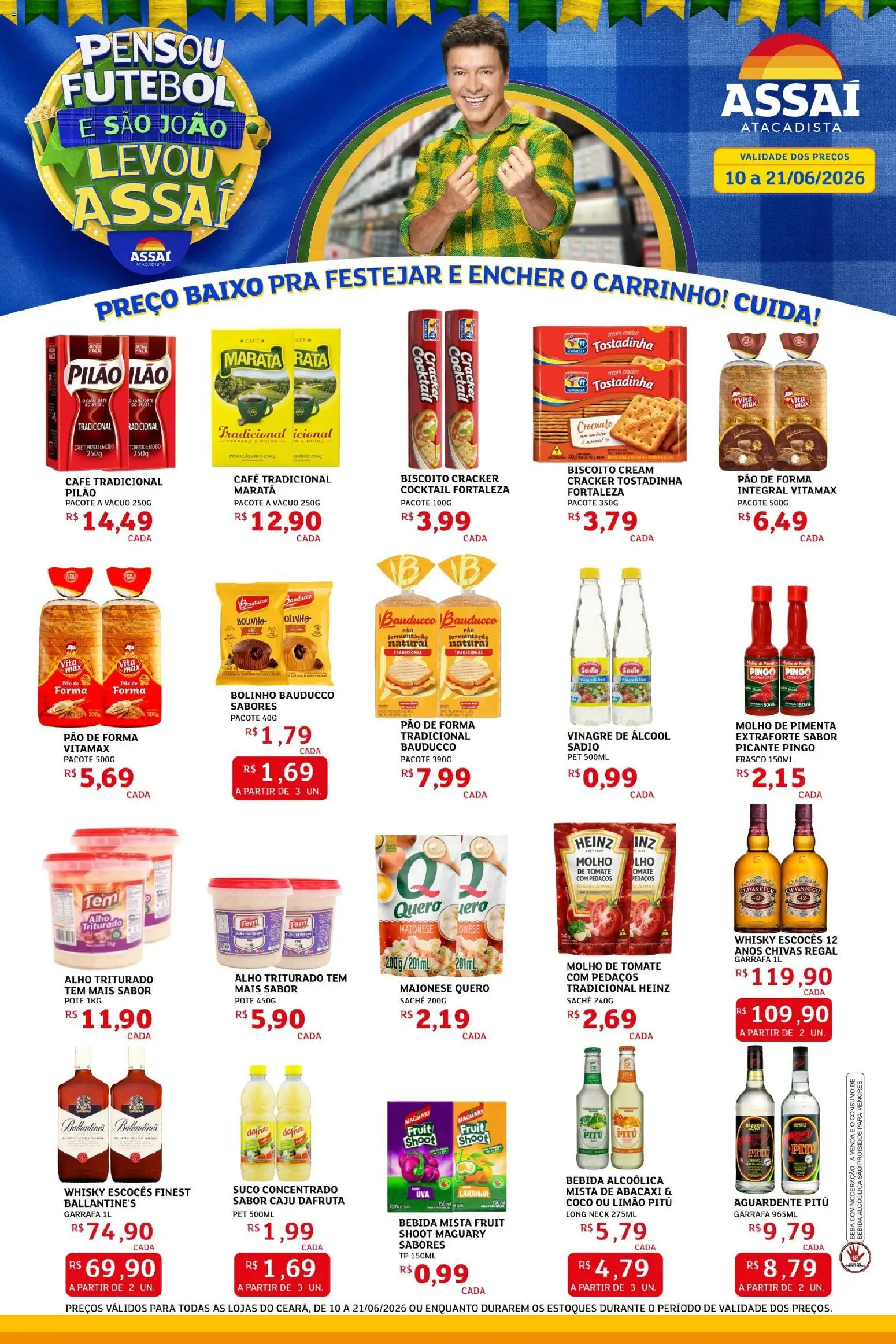 Pré-Visualização do folheto "Assaí Atacadista ofertas - CE" da loja Assaí Atacadista válido a partir de 10/06/2026 - Caju, Pão, Abacaxi, Bebida, Carrinho, Pão de forma, Molho de tomate, Cream cracker