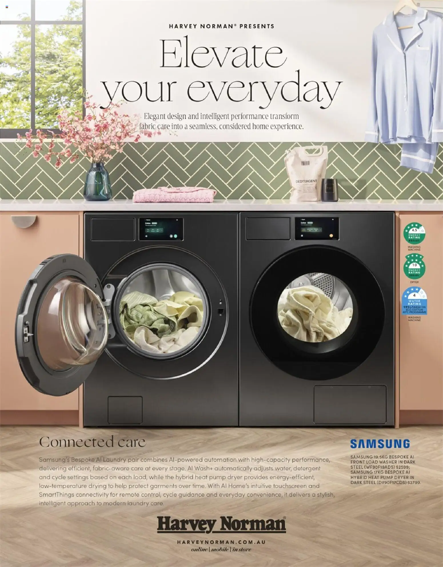 Preview of catalogue Harvey Norman Laundry - Elevate Your Everyday from shop Harvey Norman valid 06/07/2026 - Detergent, Water, Laundry, Washing machine, Dryer, Washer, Mobile