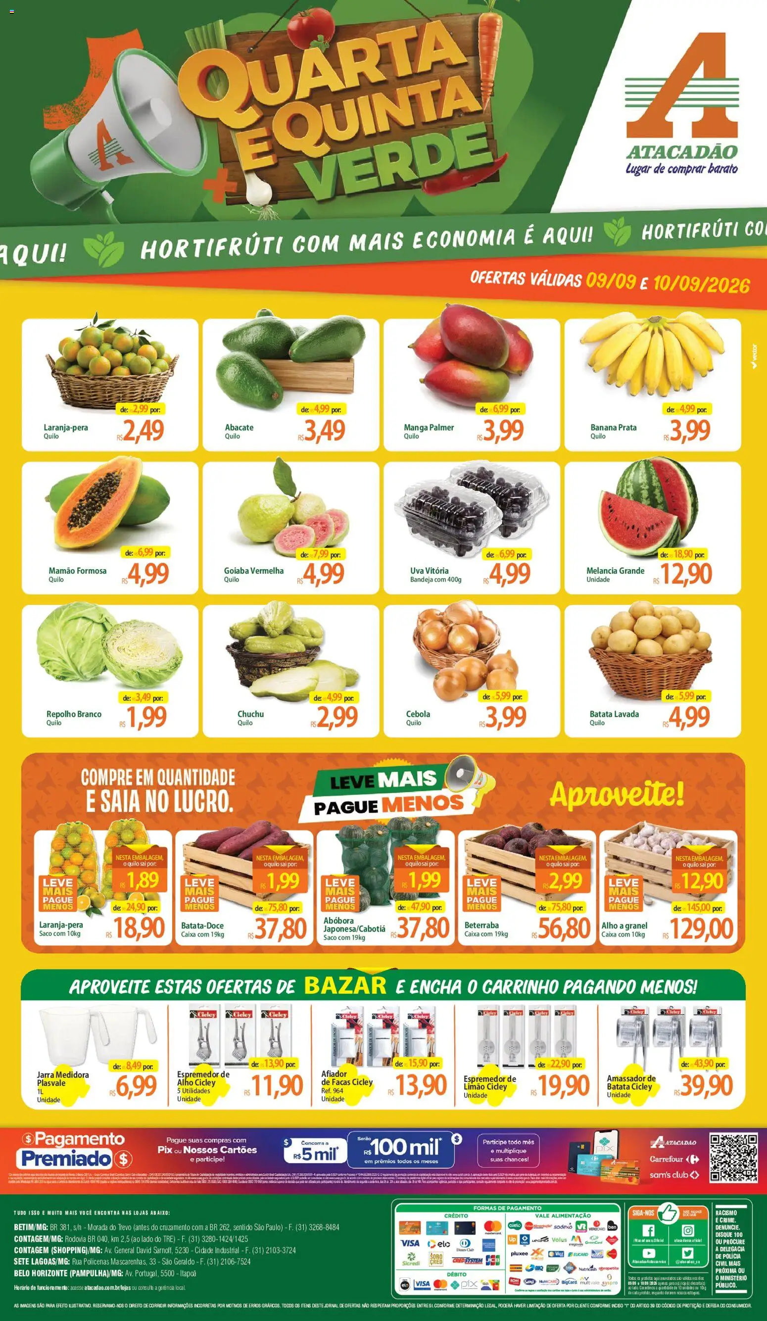 Pré-Visualização do folheto "Atacadão ofertas - MG" da loja Atacadão válido a partir de 09/09/2026 - Manga, Abóbora, Beterraba, Abacate, Cebola, Mamão, Jarra, Repolho branco