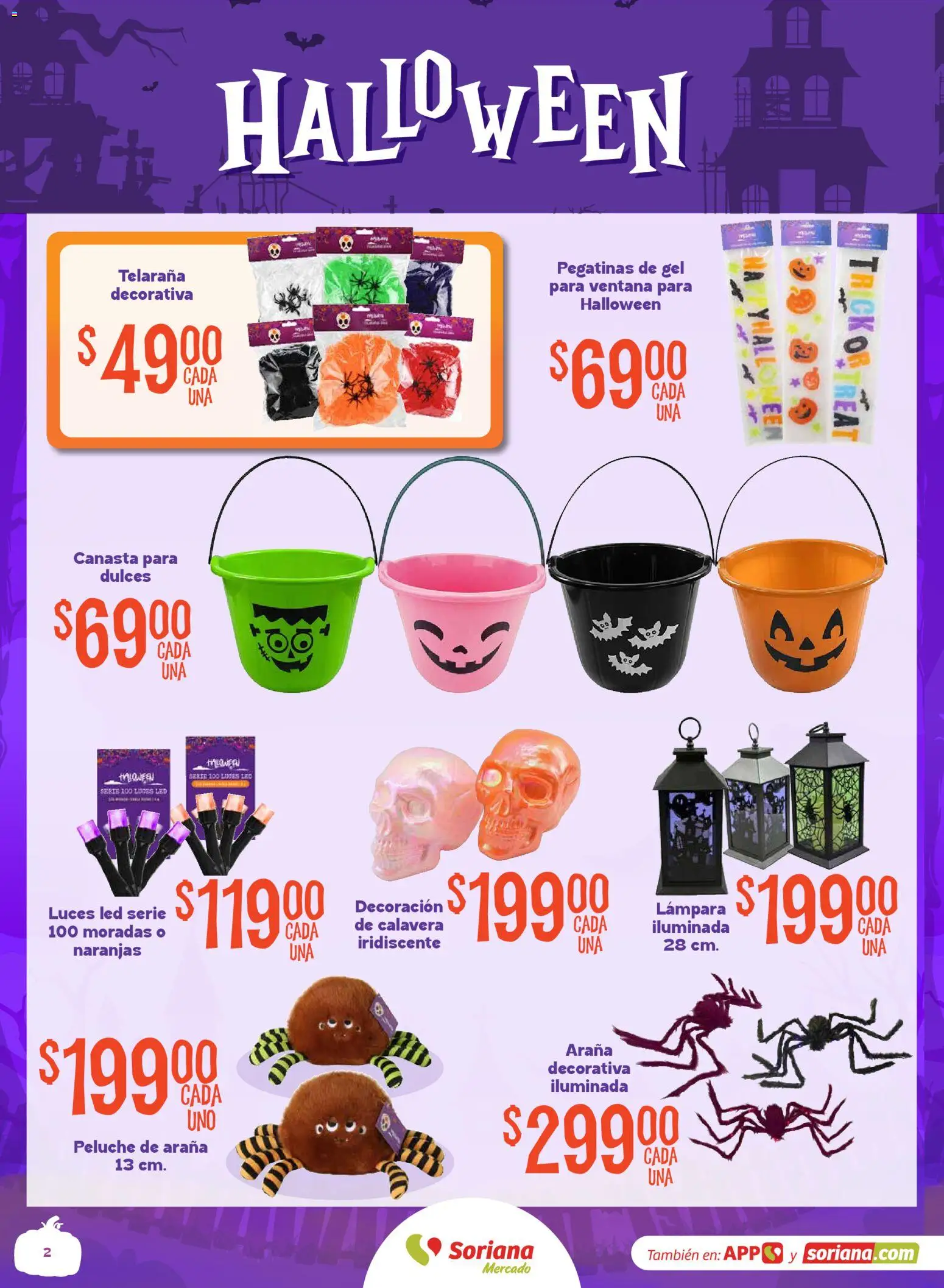Vista previa las ofertas de la tienda Soriana - Soriana Mercado - Halloween y Día de muertos desde el 01/10/2026 - Dulces, Naranjas, Lámpara, Decoración, Canasta