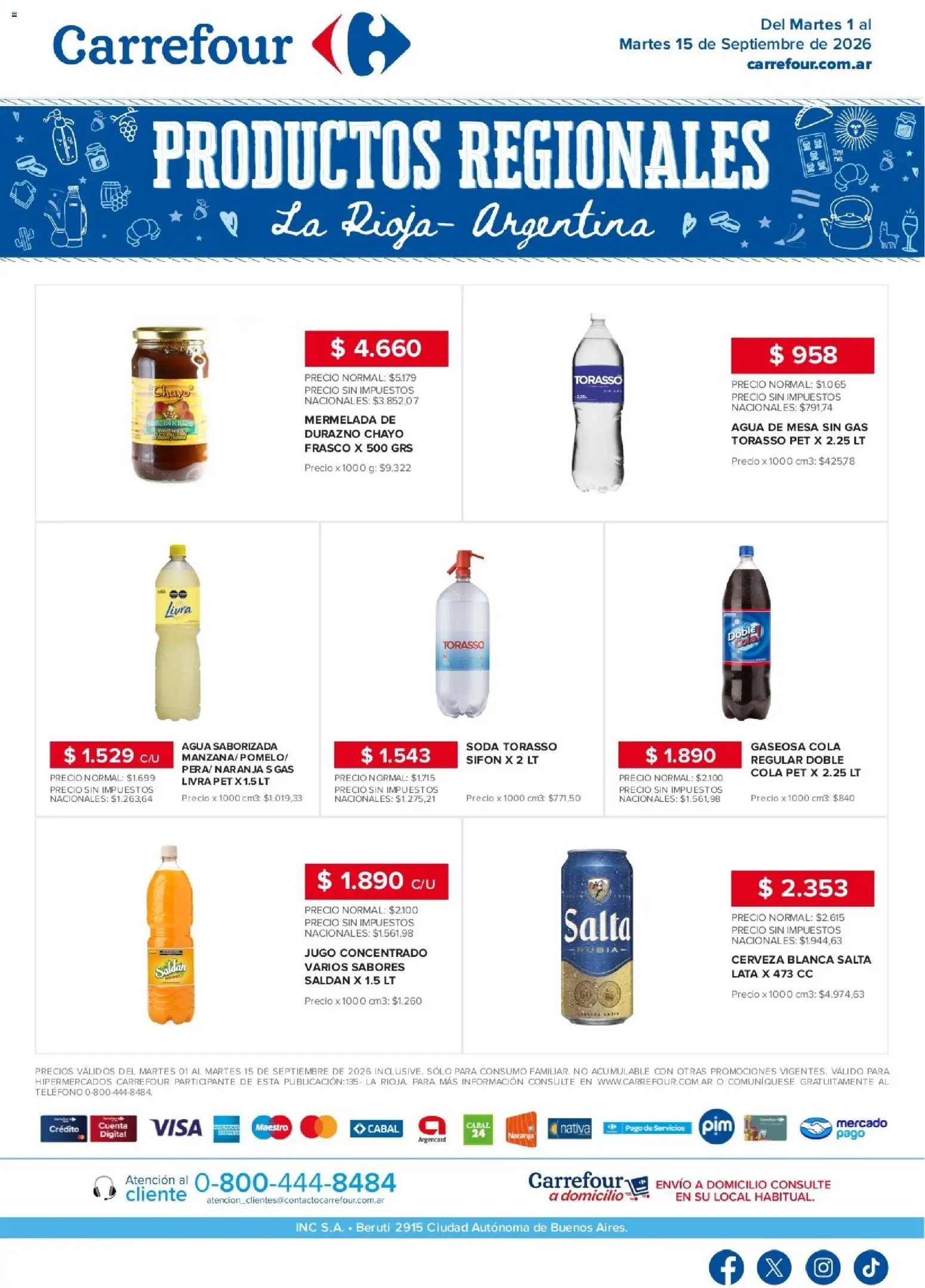 Vista previa del folleto de la tienda Carrefour válido desde el 01/09/2026 - Agua, Teléfono, Cerveza, Mesa, Gaseosa, Soda, Frasco, Agua saborizada