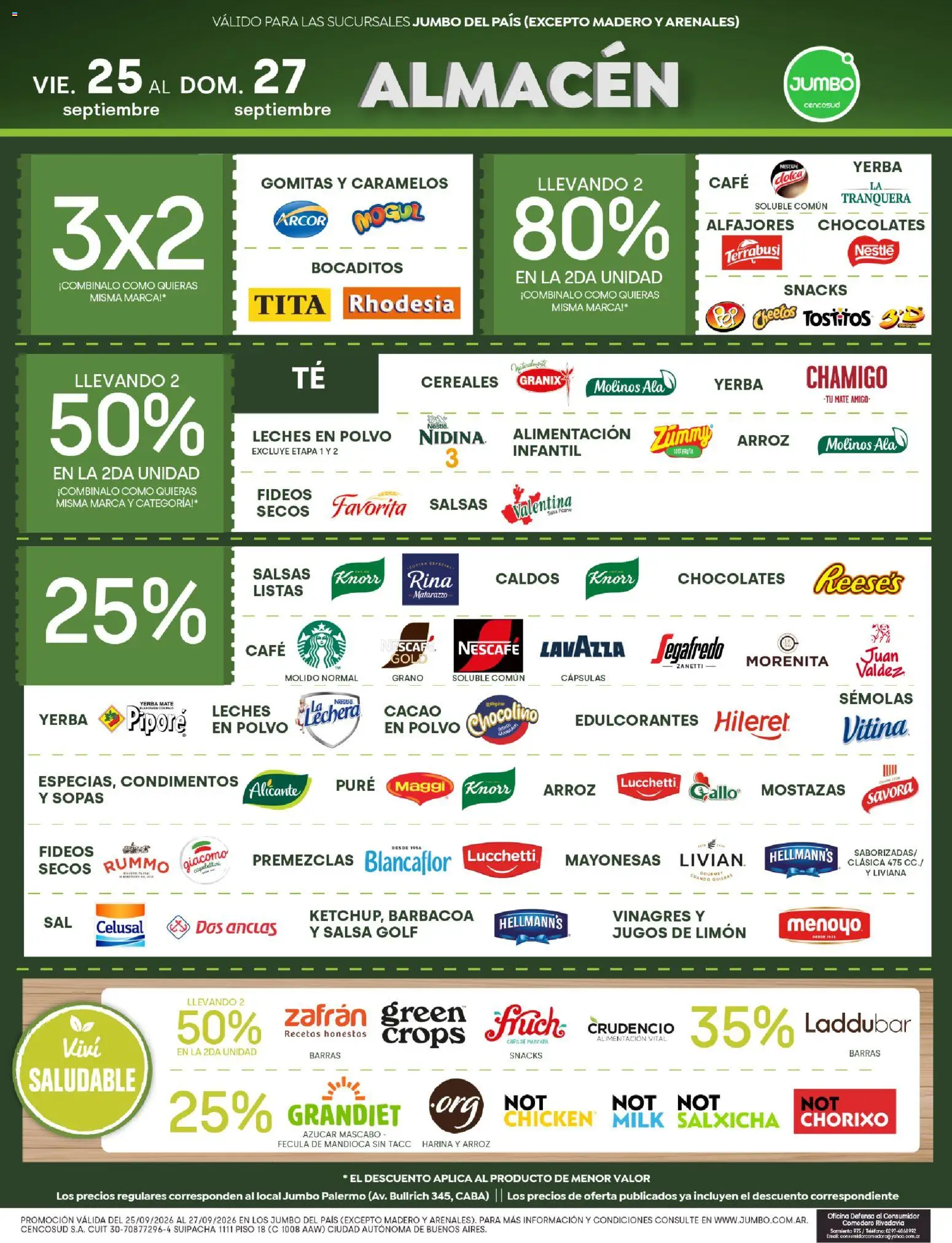 Vista previa del folleto de la tienda Jumbo válido desde el 25/09/2026 - Café, Mate, Manzana, Fideos, Cereales, Sopas, Cacao, Salsa Golf