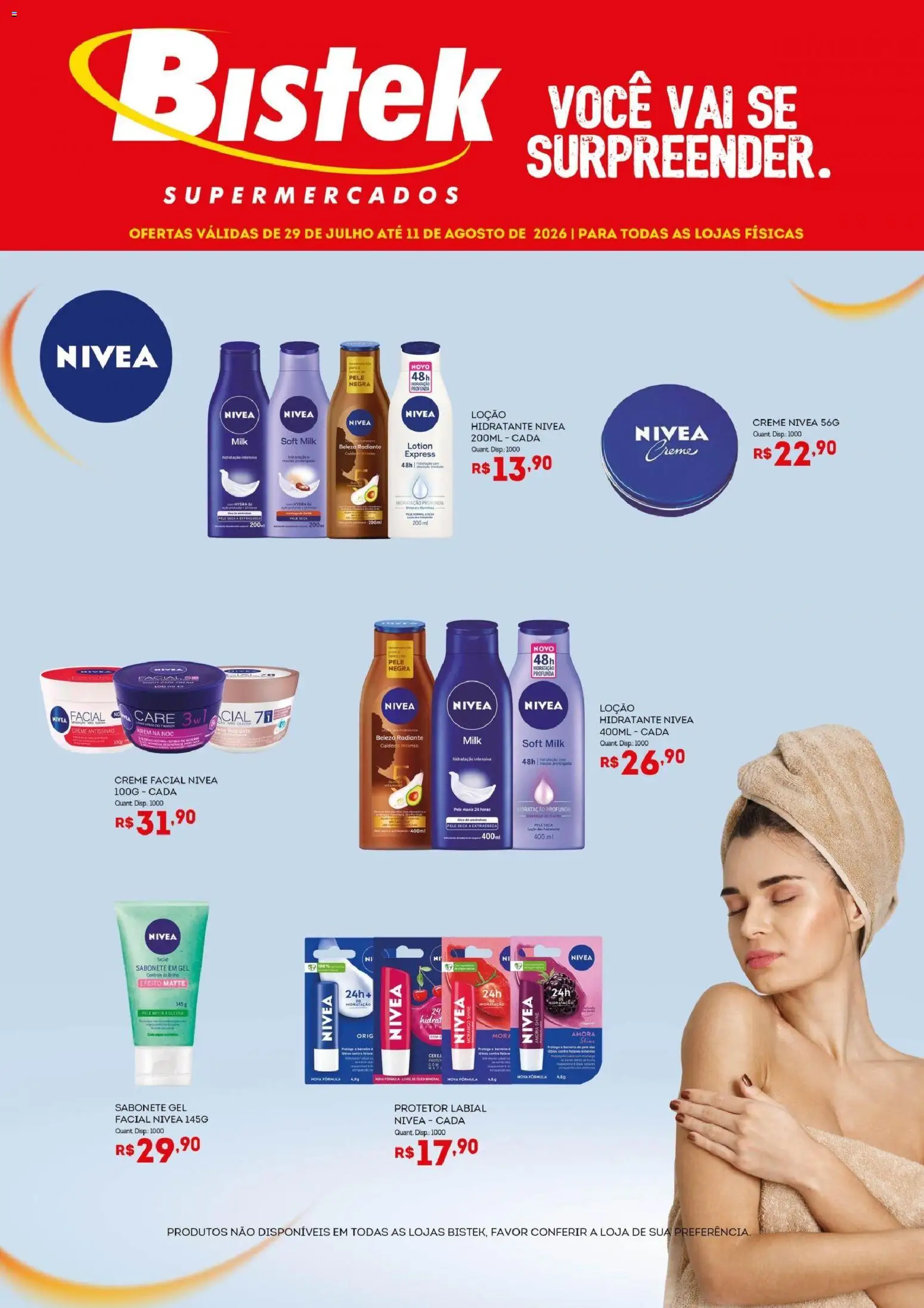 Pré-Visualização do folheto "Bistek Supermercados ofertas Nivea" da loja Bistek Supermercados válido a partir de 29/07/2026
