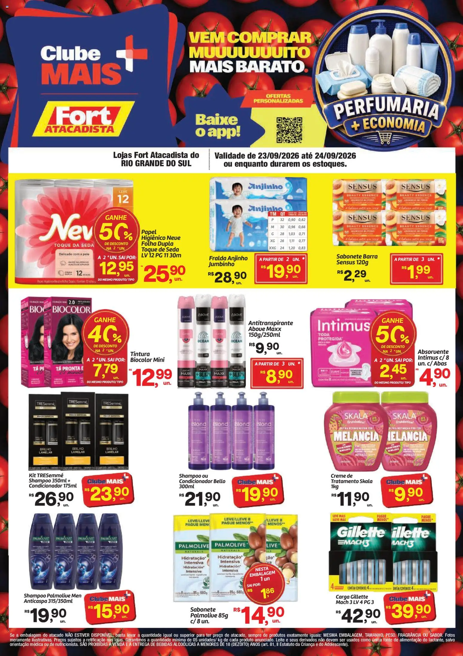 Pré-Visualização do folheto "Fort Atacadista ofertas Perfumaria" da loja Fort Atacadista válido a partir de 23/09/2026 - Shampoo, Absorvente, Melancia, Leite, Sabonete, Creme, Papel higiênico, Fragrância