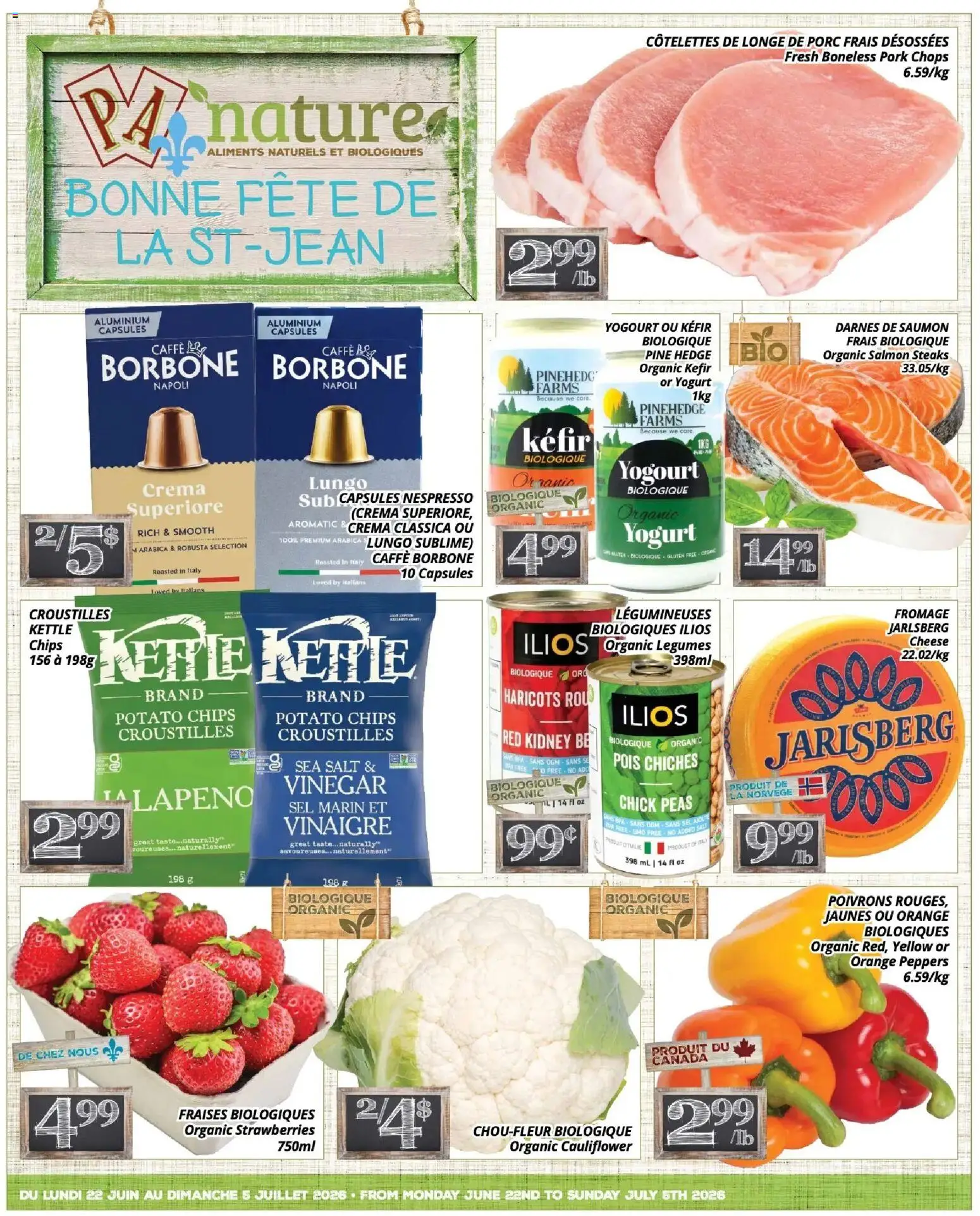 Preview of leaflet Pa Supermarché - nature Flyer from shop Pa Supermarché is valid from Jun 22, 2026 - Strawberries, Salmon, Yogurt, Chips, Kefir, Cauliflower, Vinegar, Capsules