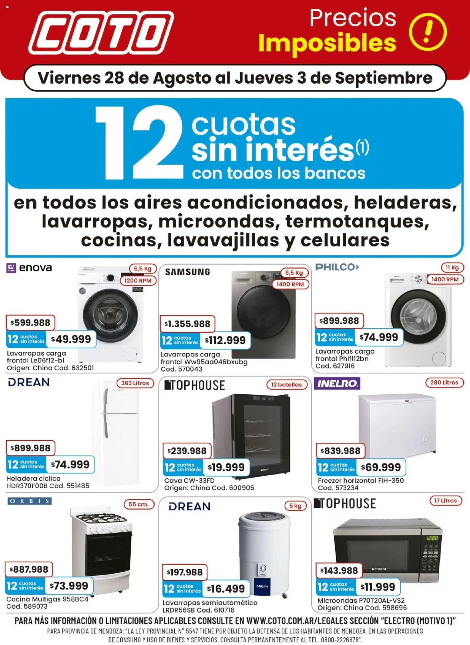 Vista previa del folleto de la tienda Coto válido desde el 28/08/2026 - Heladera, Cocina, Lavarropas, Microondas, Freezer, Lavavajillas, Cava