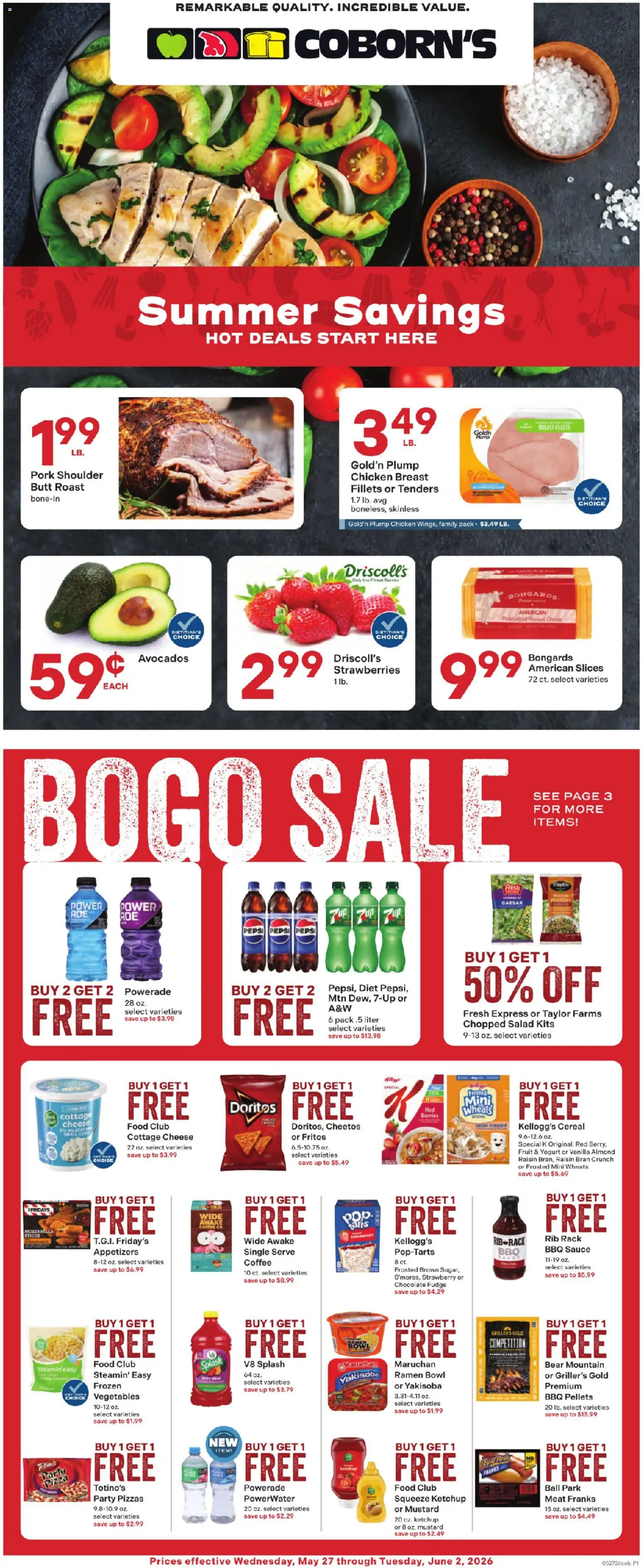 Ad Preview of Coborn's Coborn's Weekly Ad from 05/27/2026 - Coffee, Chocolate, Yogurt, Cereal, Meat, Mozzarella, Berries, Sauce