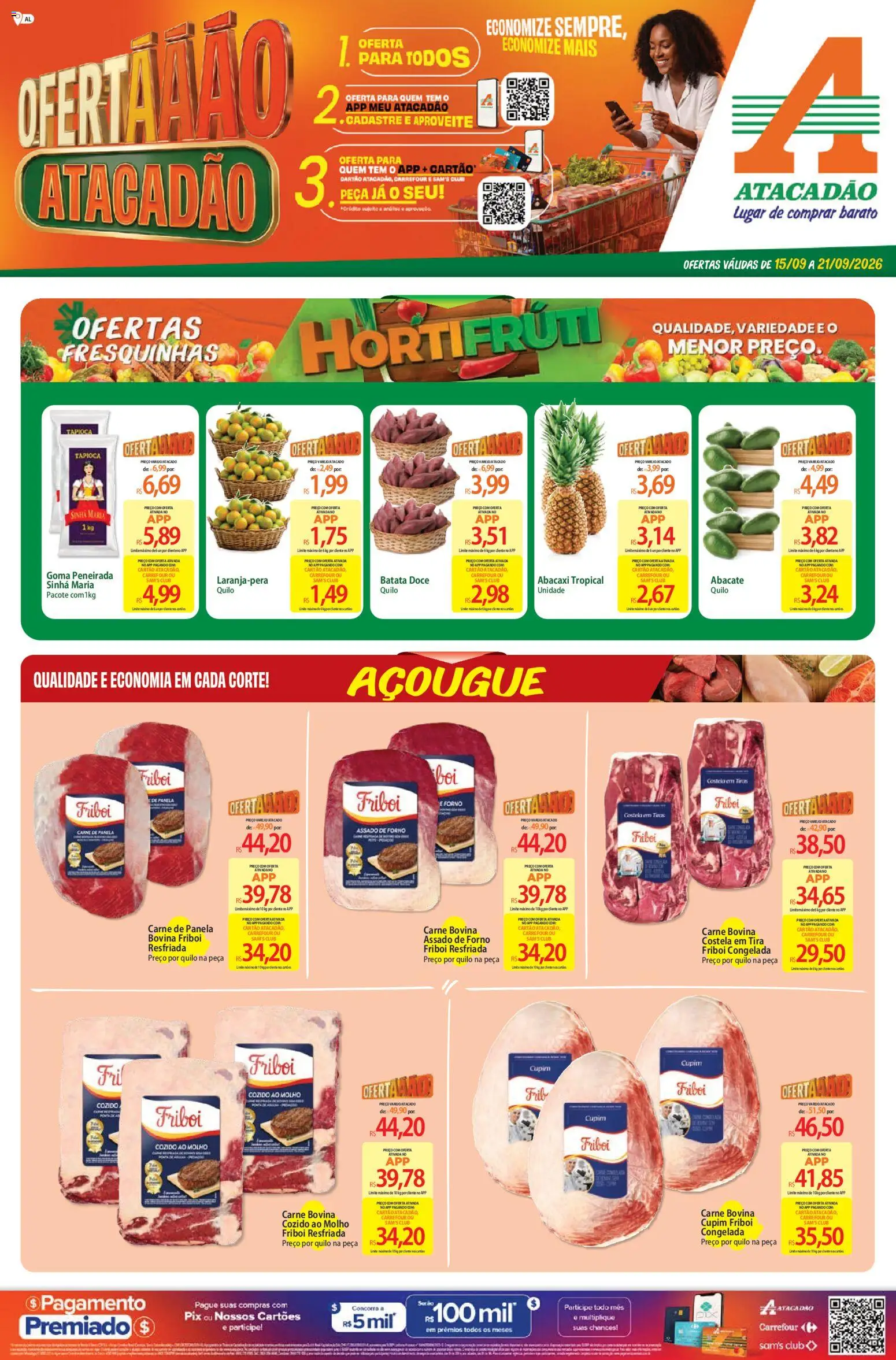 Pré-Visualização do folheto "Atacadão ofertas - AL" da loja Atacadão válido a partir de 15/09/2026 - Tapioca, Abacaxi, Carne, Doce, Abacate, Panela, Forno, Carne bovina