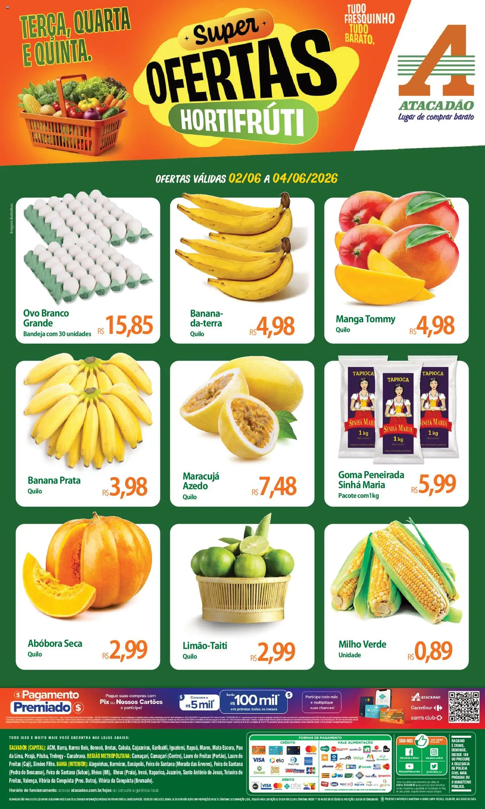 Pré-Visualização do folheto "Atacadão ofertas - BA" da loja Atacadão válido a partir de 02/06/2026 - Manga, Tapioca, Abóbora, Maracujá, Chá, Milho, Bandeja, Milho verde