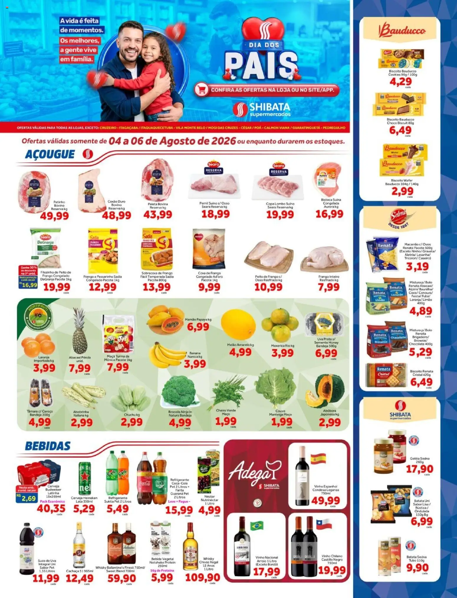Pré-Visualização do folheto "Shibata - Ofertas da semana" da loja Shibata válido a partir de 04/08/2026 - Uva, Suco, Proteína, Mexerica, Bandeja, Cachaça 51, Sobrecoxa de frango, Arroio vinho