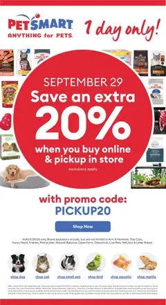 Preview of leaflet Petsmart flyer - 1 day only from shop Petsmart is valid from Sep 29, 2026
