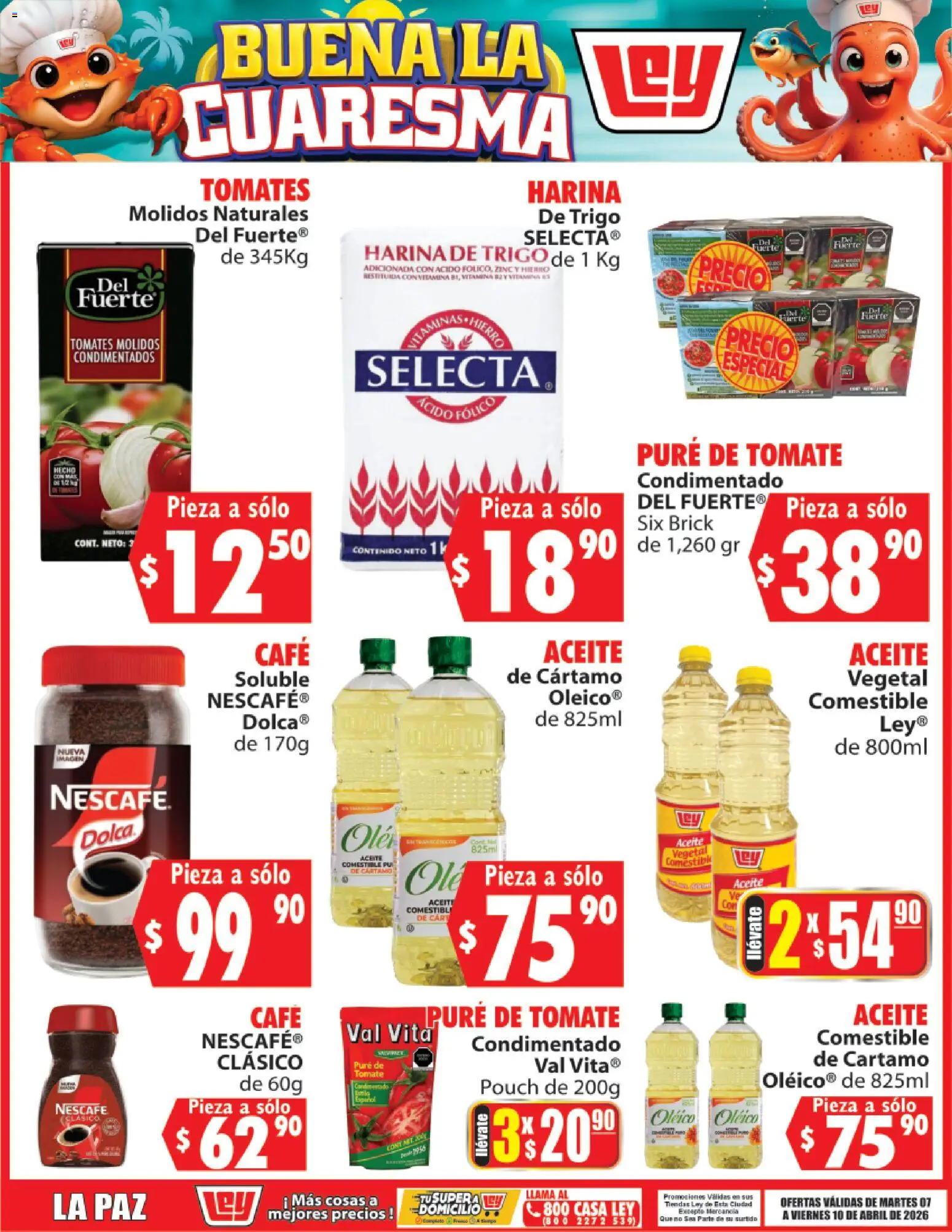 Vista previa las ofertas de la tienda Casa Ley - Casa Ley folleto Buena la Cuaresma desde el 07/04/2026 - Café, Tomate, Tomates, Aceite, Harina, Pure de Tomate, Puré
