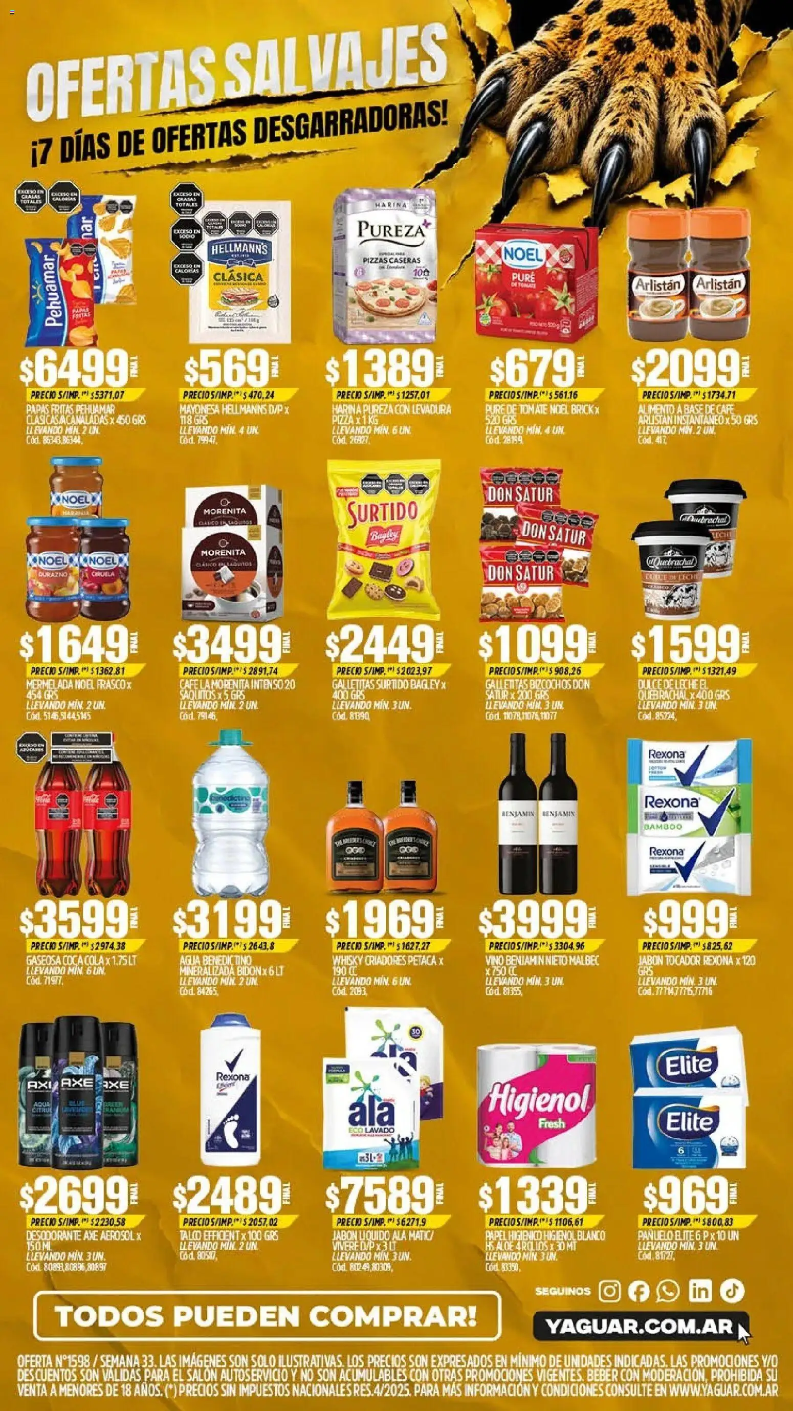 Vista previa del folleto de la tienda Yaguar válido desde el 10/08/2026 - Pizza, Agua, Harina, Durazno, Gaseosa, Jabón, Mayonesa, Pure de Tomate