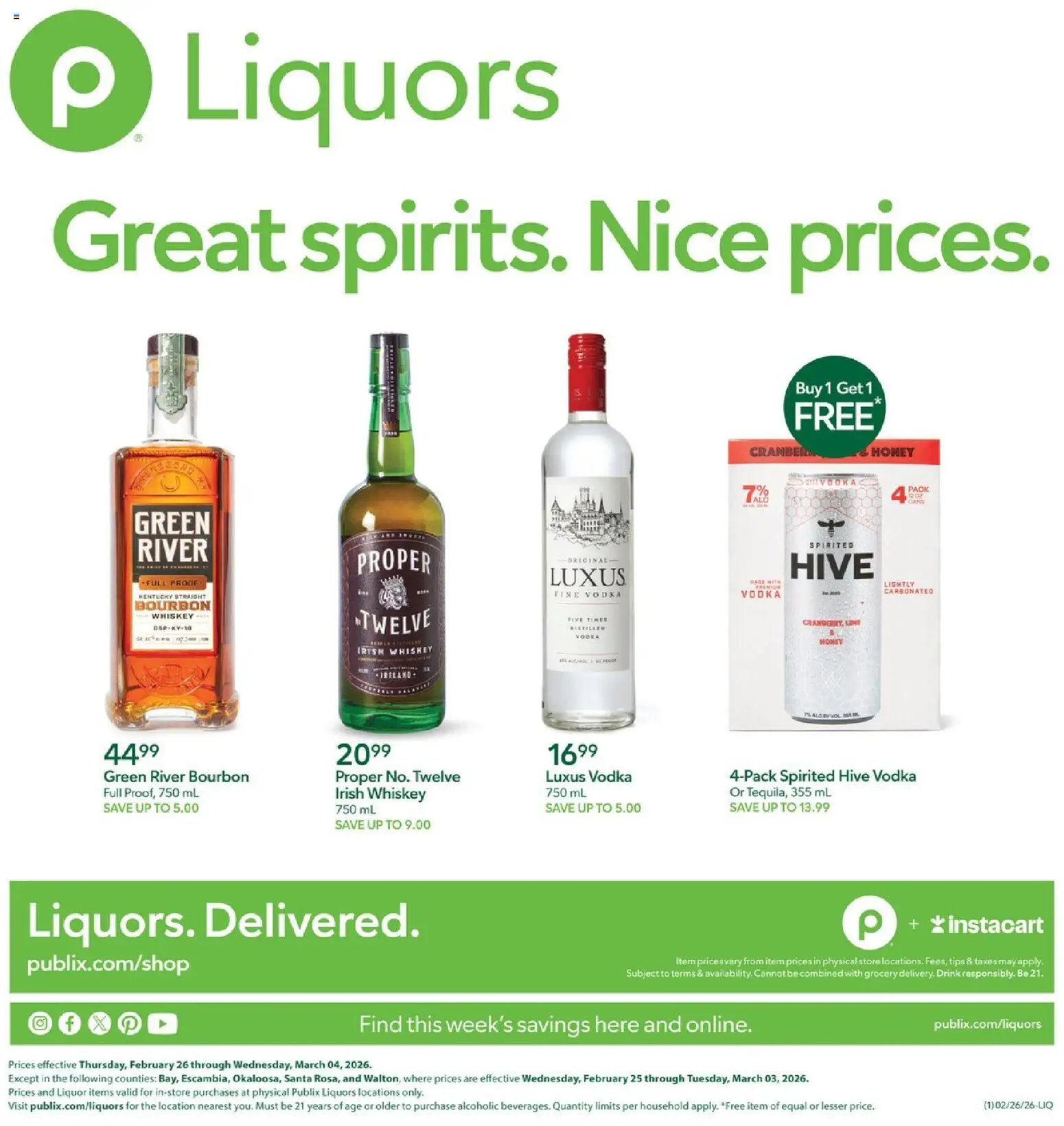 Ad Preview of Publix Liquor from 02/26/2026 - Bourbon, Vodka, Whiskey, Irish whiskey