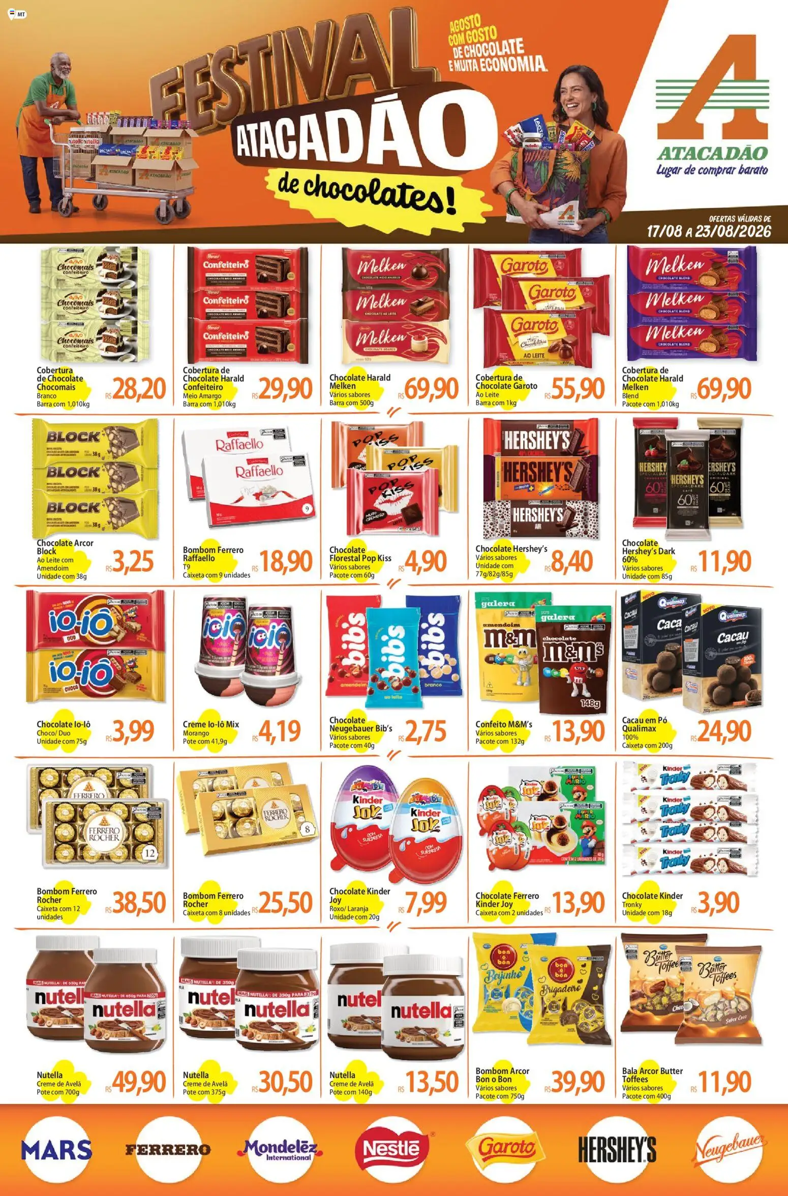 Pré-Visualização do folheto "Atacadão ofertas - MT" da loja Atacadão válido a partir de 17/08/2026 - Chocolate, Nutella, Creme, Bombom, Bala, Pó, Cacau em pó, Creme de avelã