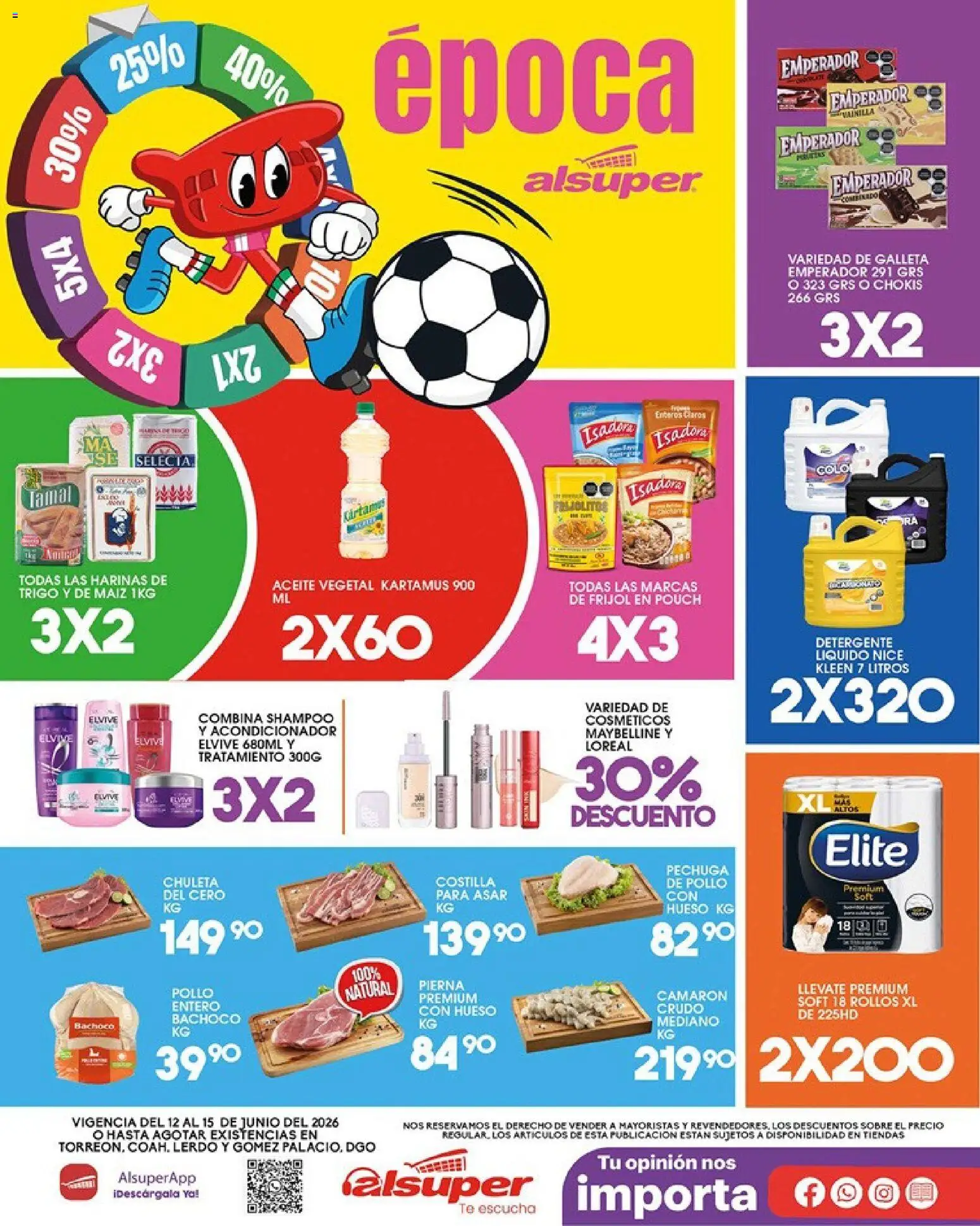 Vista previa las ofertas de la tienda Alsuper - Alsuper folleto Torreon desde el 12/06/2026 - Shampoo, Maíz, Aceite, Sobre, Aceite vegetal, Acondicionador, Chuleta de cerdo, Detergente líquido